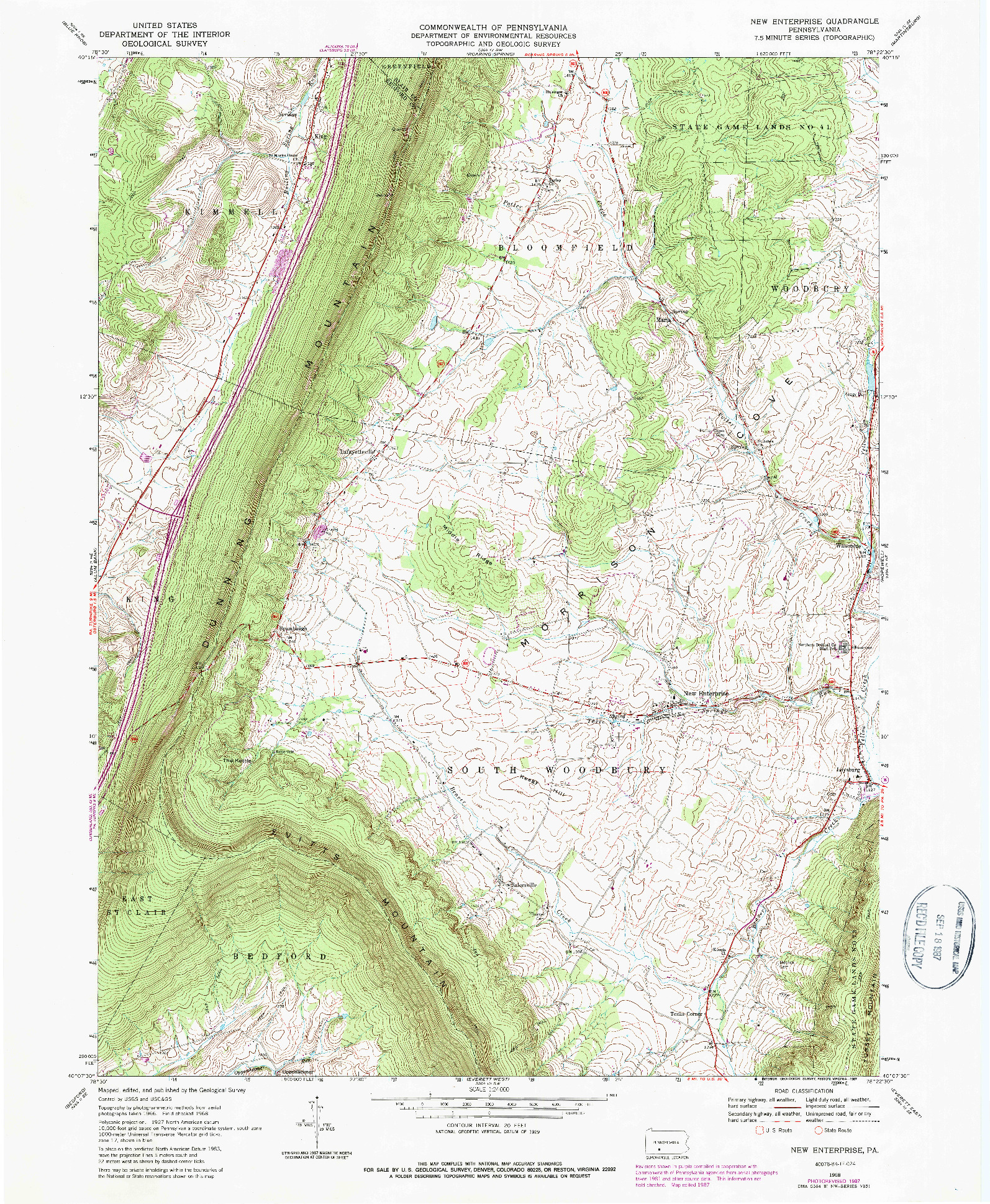 USGS 1:24000-SCALE QUADRANGLE FOR NEW ENTERPRISE, PA 1968