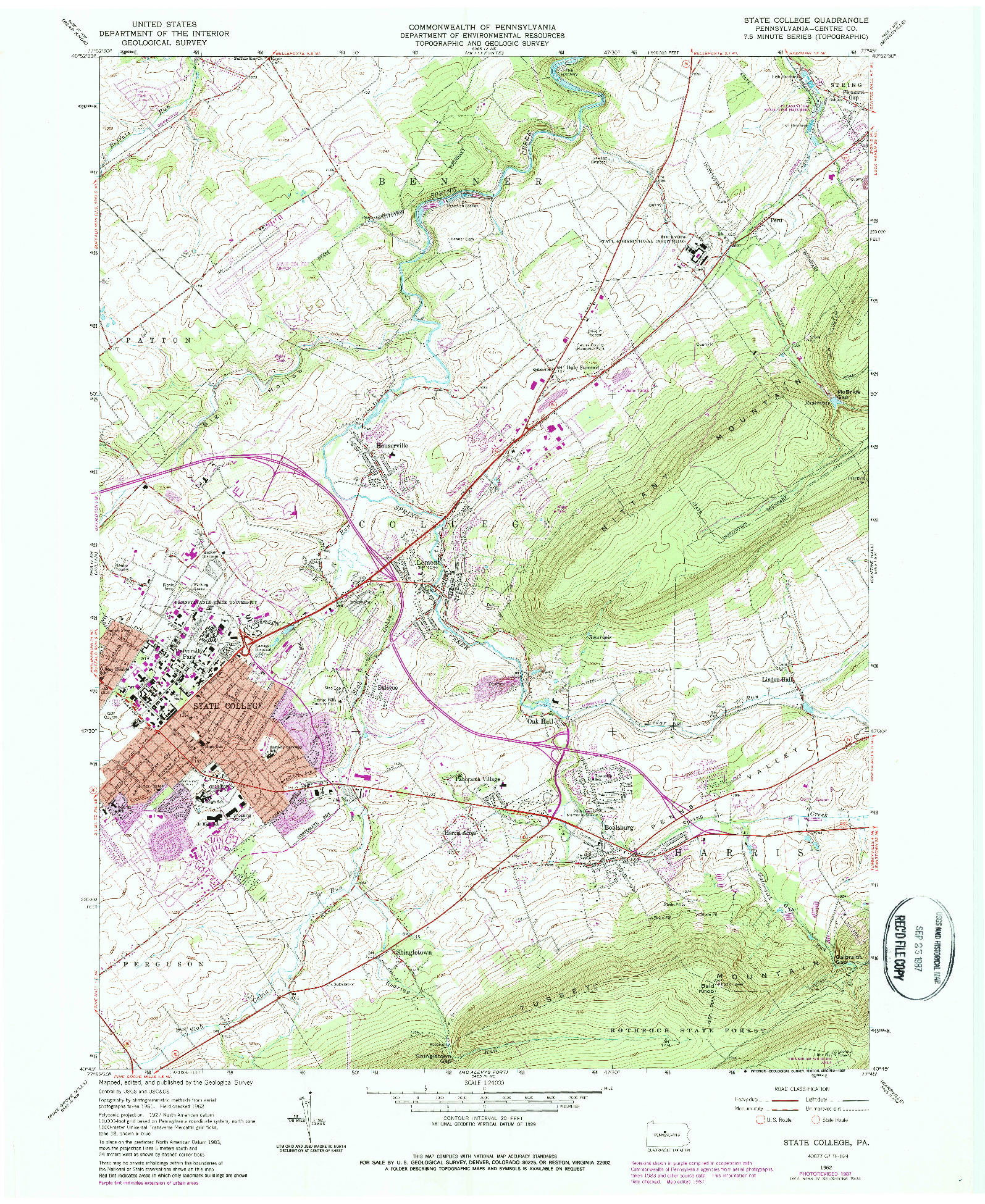 USGS 1:24000-SCALE QUADRANGLE FOR STATE COLLEGE, PA 1962