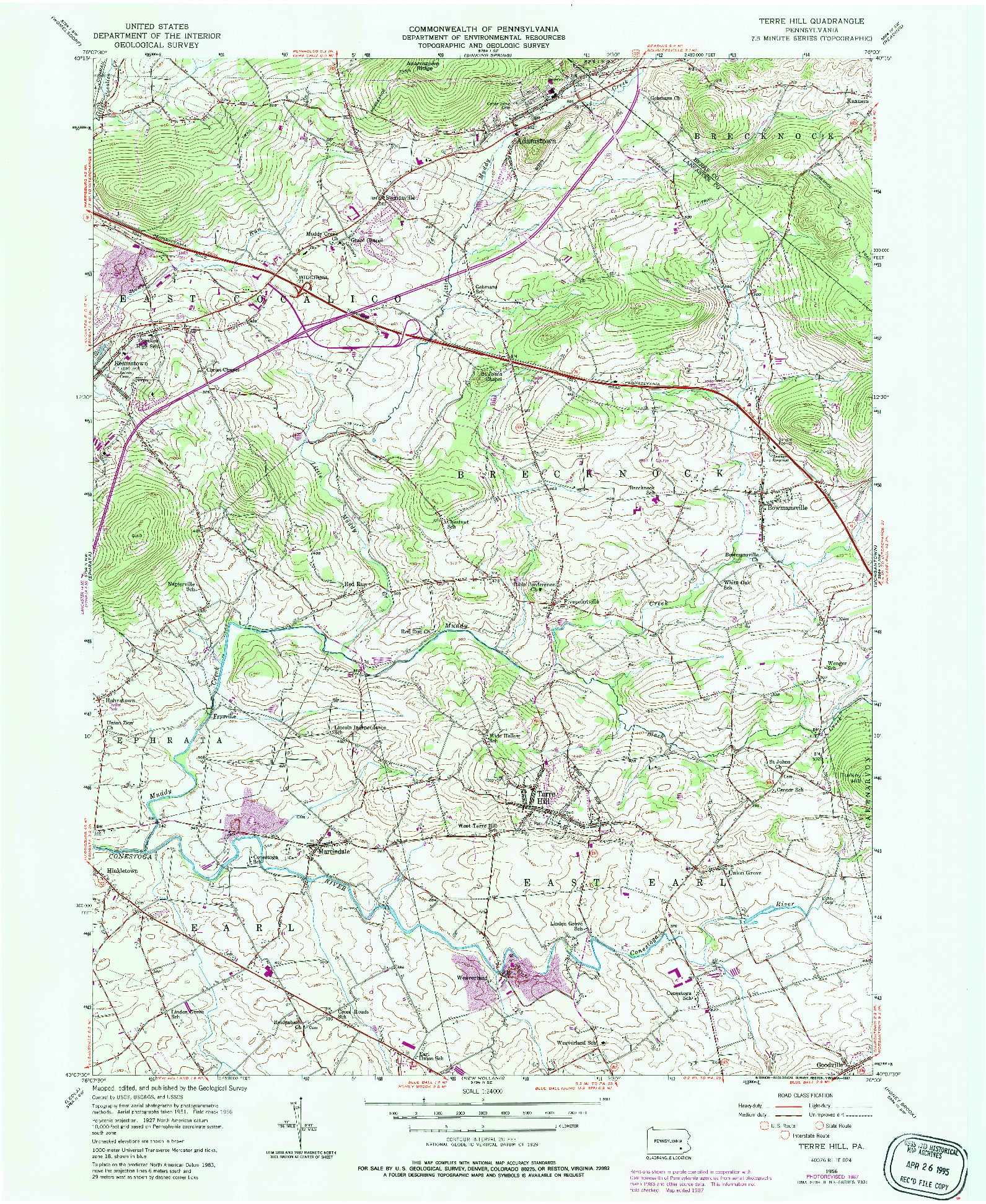 USGS 1:24000-SCALE QUADRANGLE FOR TERRE HILL, PA 1956