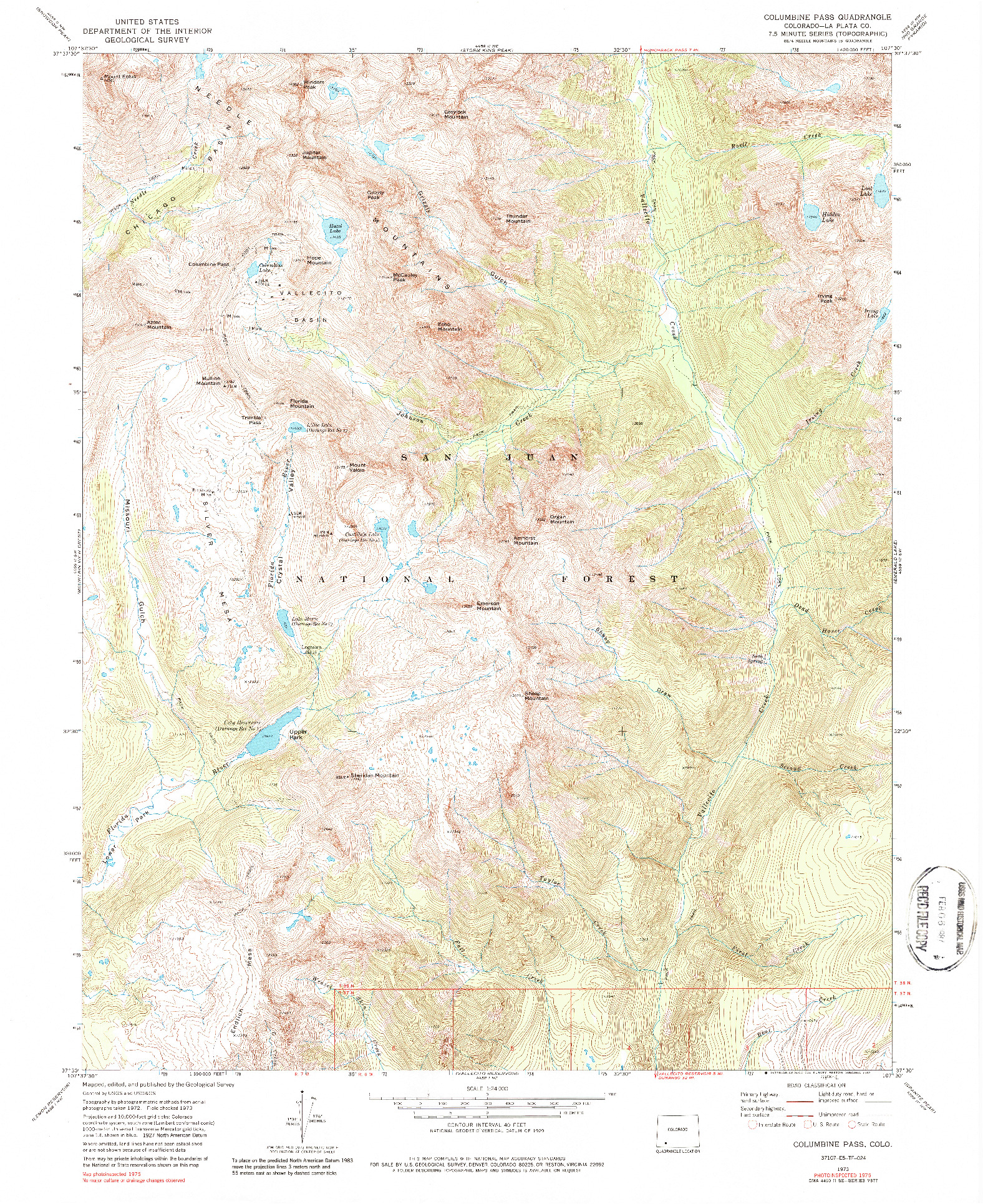 USGS 1:24000-SCALE QUADRANGLE FOR COLUMBINE PASS, CO 1973