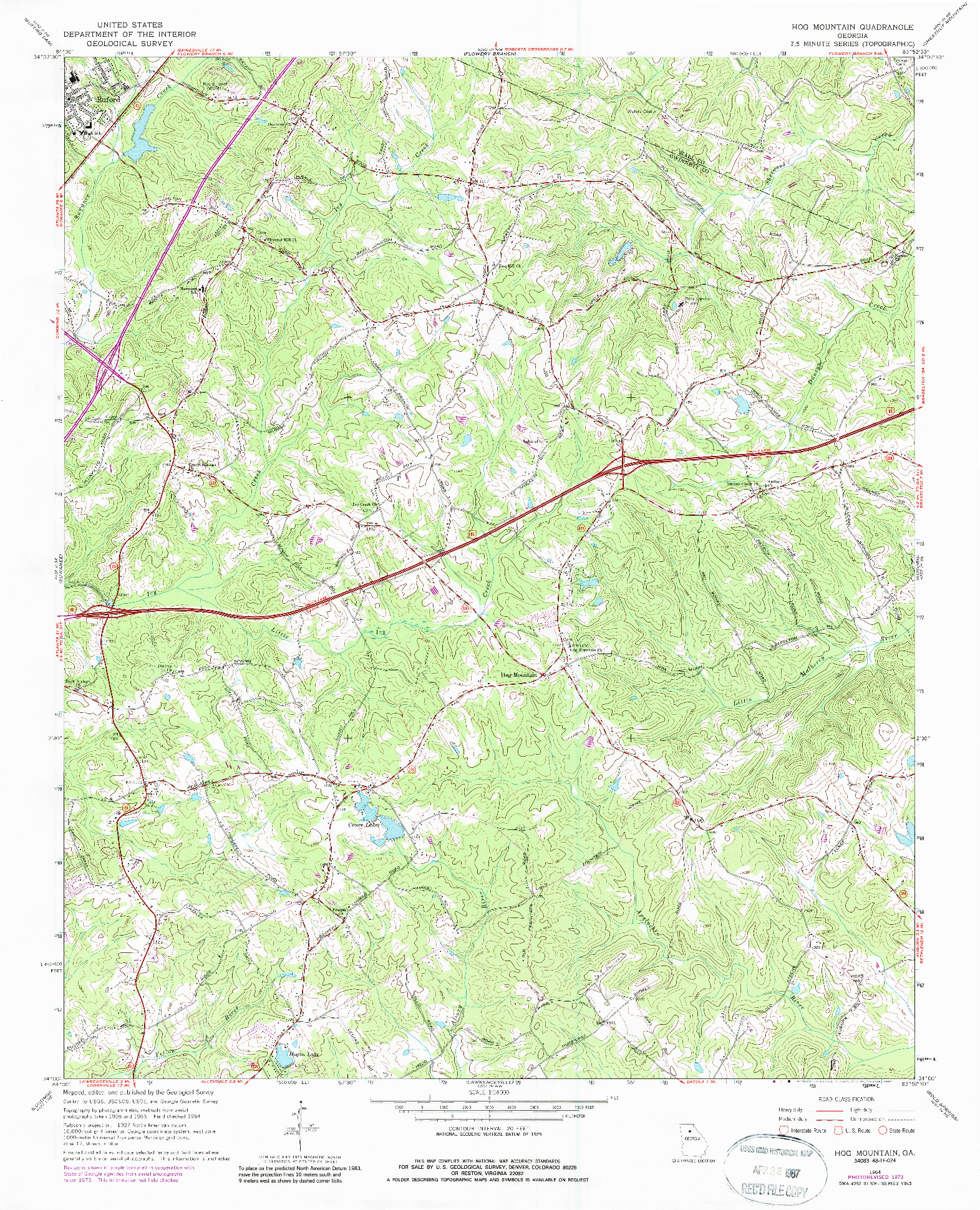 USGS 1:24000-SCALE QUADRANGLE FOR HOG MOUNTAIN, GA 1964