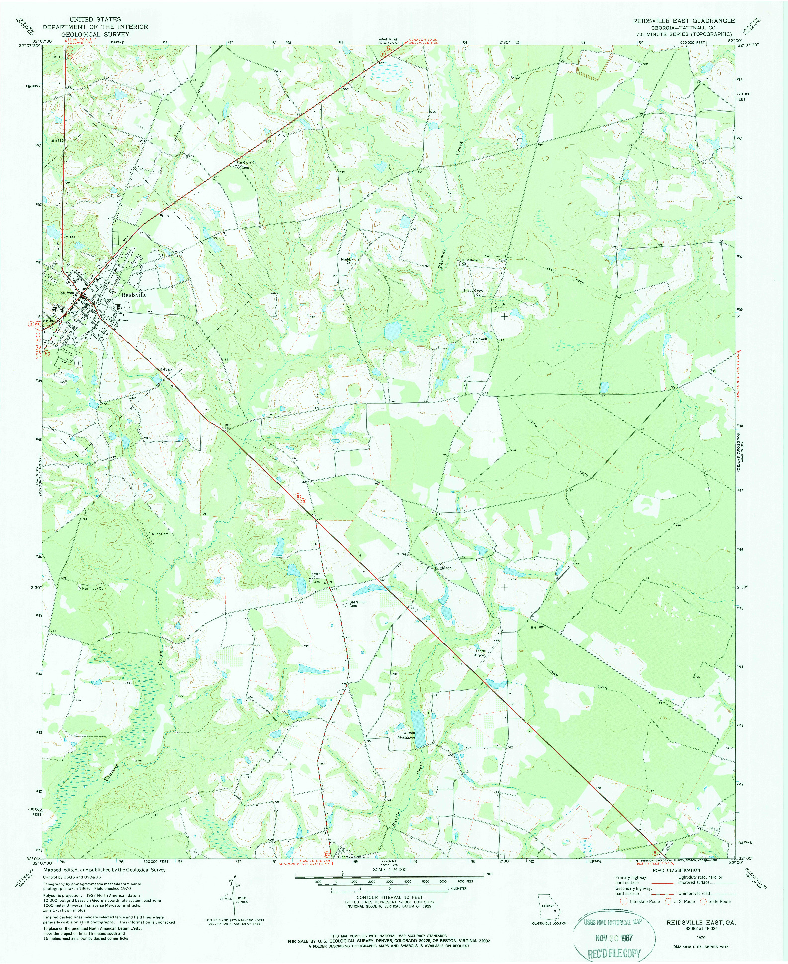 USGS 1:24000-SCALE QUADRANGLE FOR REIDSVILLE EAST, GA 1970