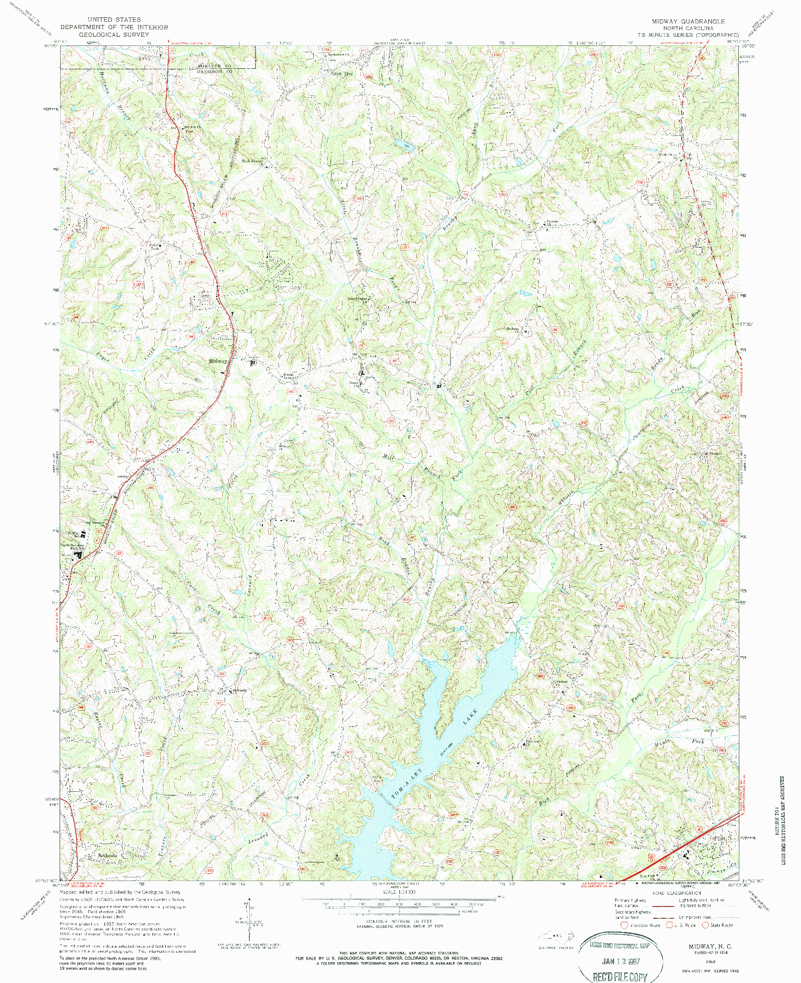 USGS 1:24000-SCALE QUADRANGLE FOR MIDWAY, NC 1969