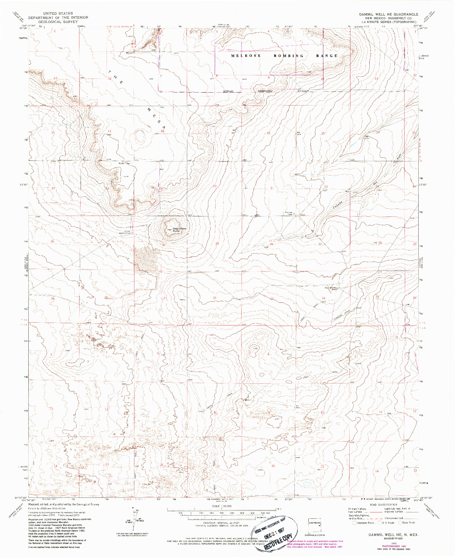USGS 1:24000-SCALE QUADRANGLE FOR GAMMIL WELL NE, NM 1973