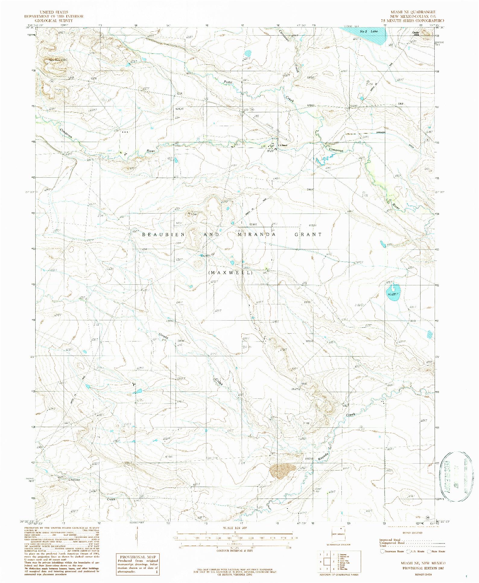 USGS 1:24000-SCALE QUADRANGLE FOR MIAMI NE, NM 1987