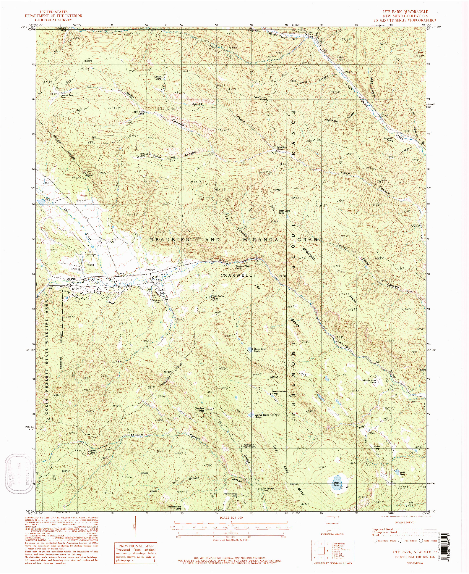USGS 1:24000-SCALE QUADRANGLE FOR UTE PARK, NM 1987