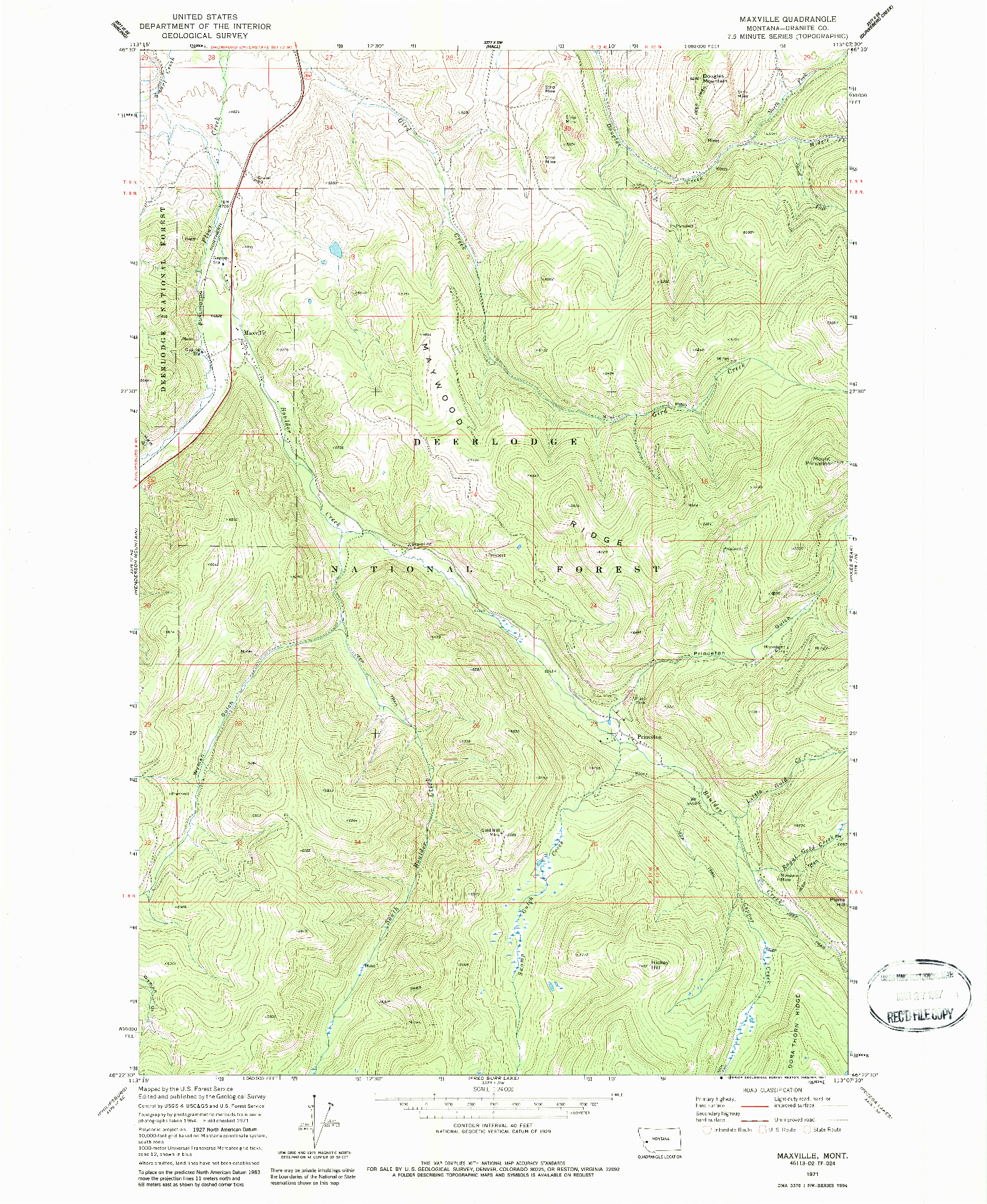 USGS 1:24000-SCALE QUADRANGLE FOR MAXVILLE, MT 1971