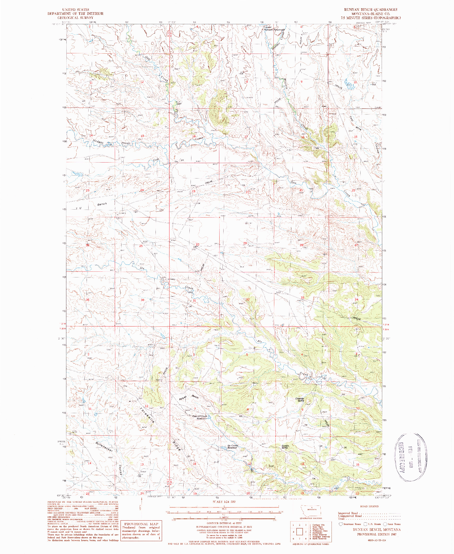 USGS 1:24000-SCALE QUADRANGLE FOR RUNYAN BENCH, MT 1987