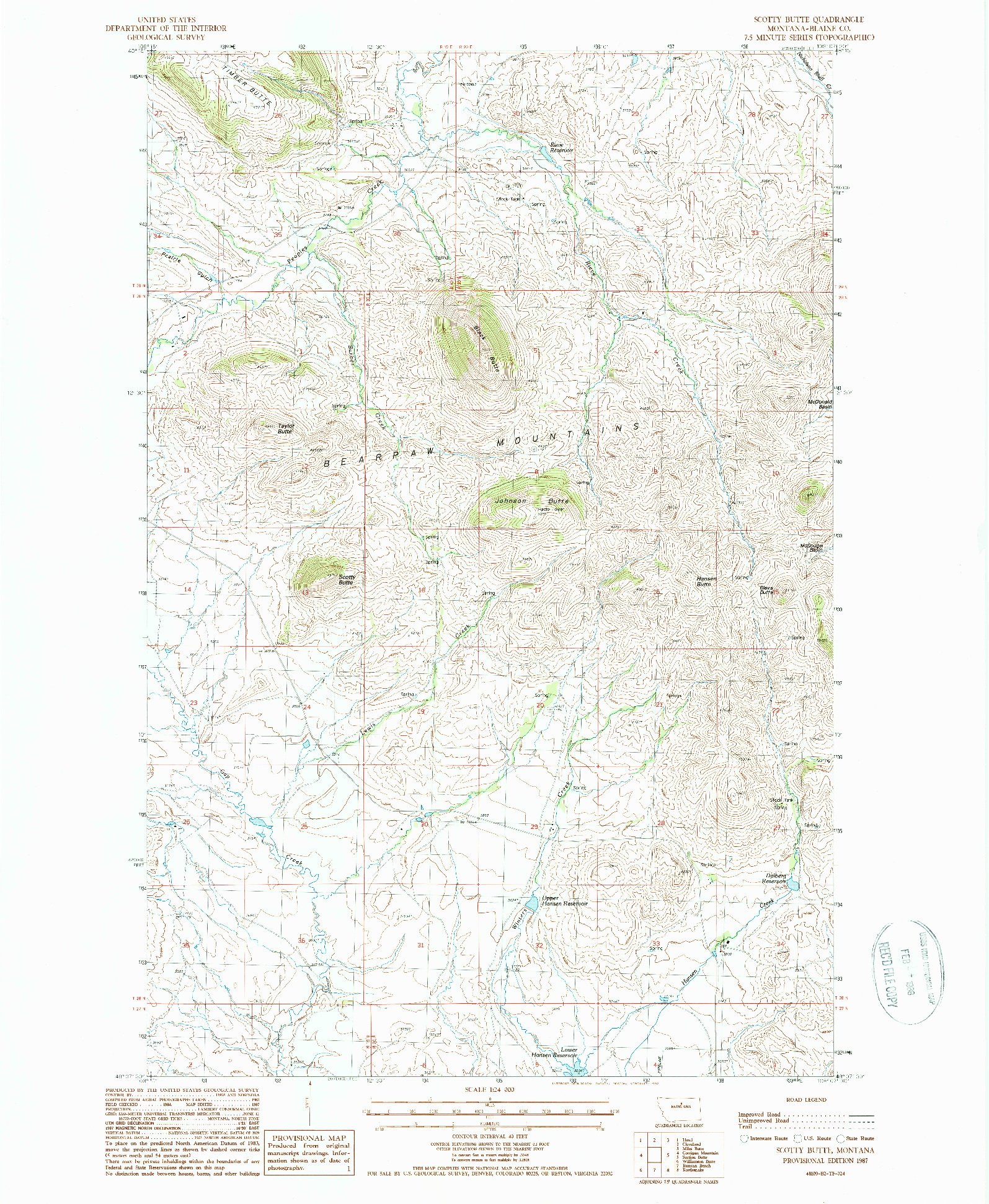 USGS 1:24000-SCALE QUADRANGLE FOR SCOTTY BUTTE, MT 1987
