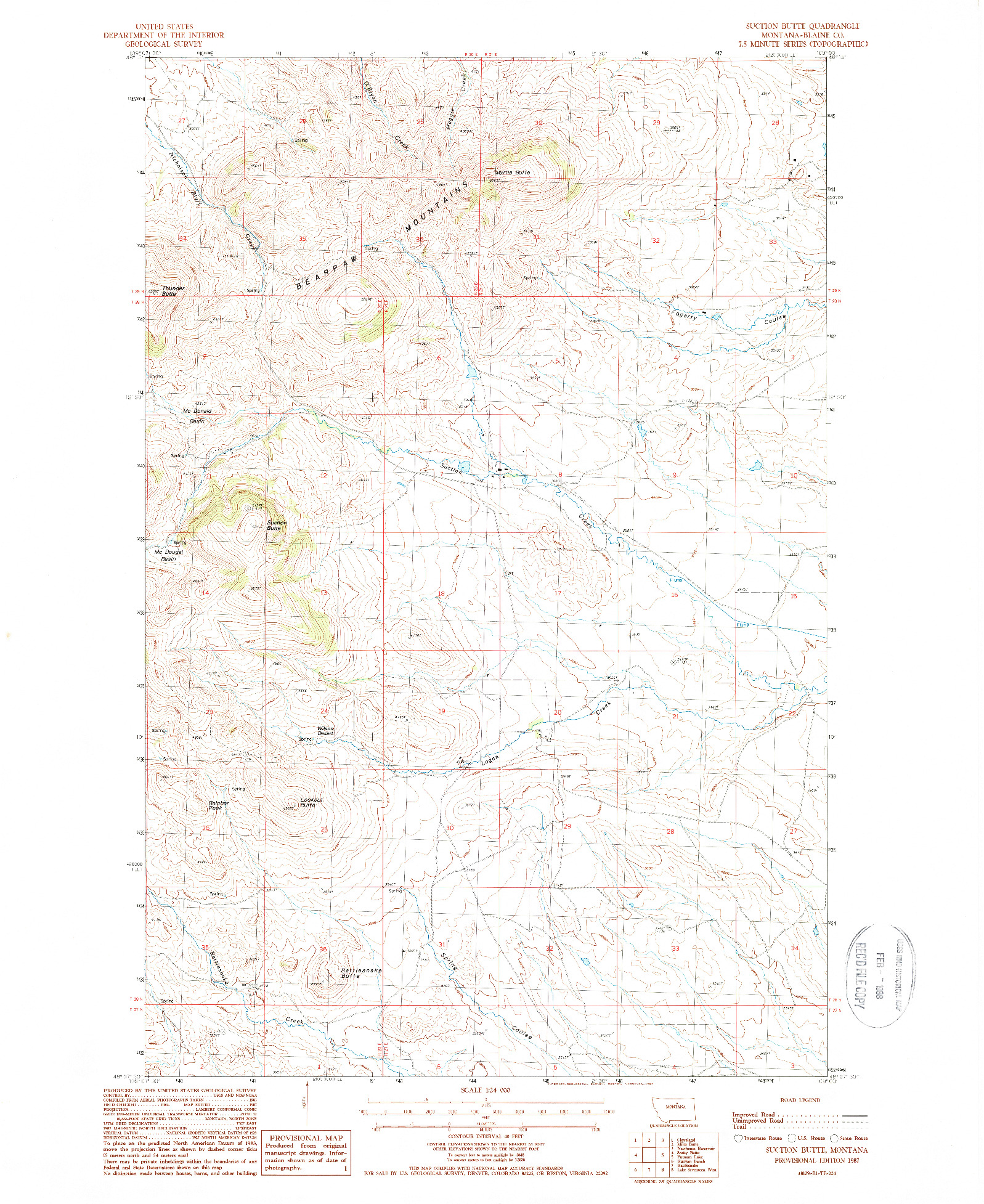 USGS 1:24000-SCALE QUADRANGLE FOR SUCTION BUTTE, MT 1987