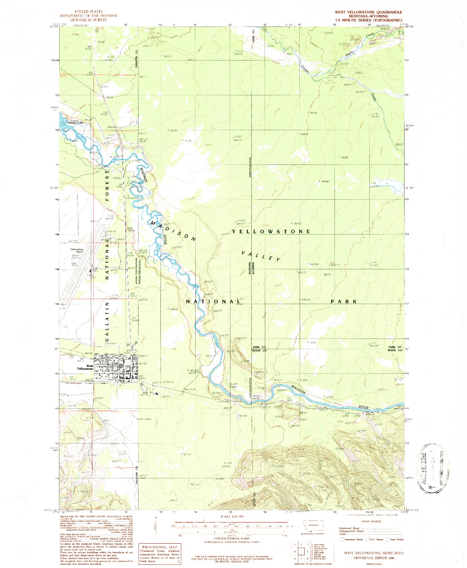 USGS 1:24000-SCALE QUADRANGLE FOR WEST YELLOWSTONE, MT 1986
