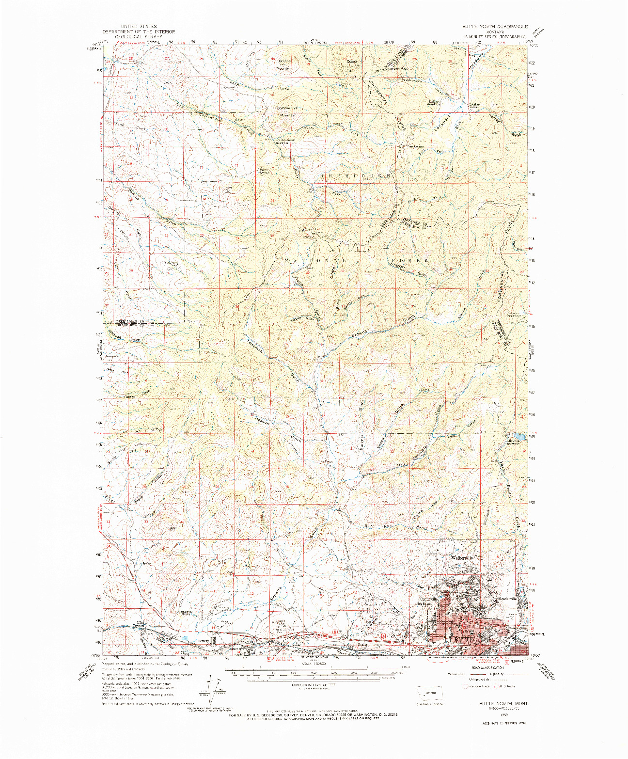 USGS 1:62500-SCALE QUADRANGLE FOR BUTTE NORTH, MT 1959