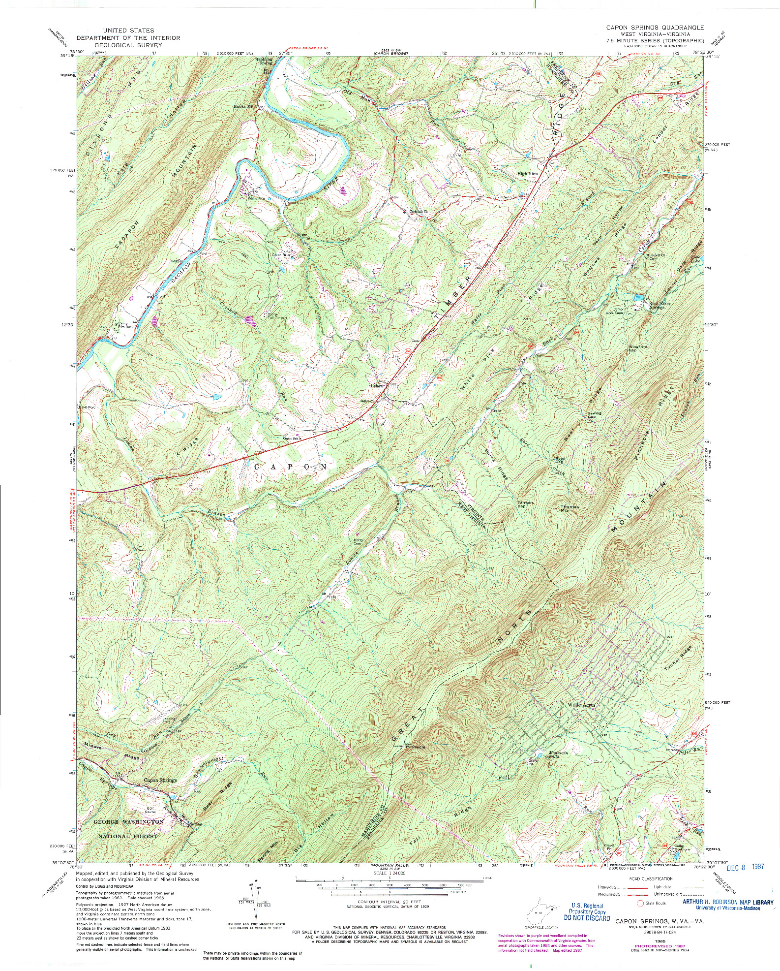 USGS 1:24000-SCALE QUADRANGLE FOR CAPON SPRINGS, WV 1965