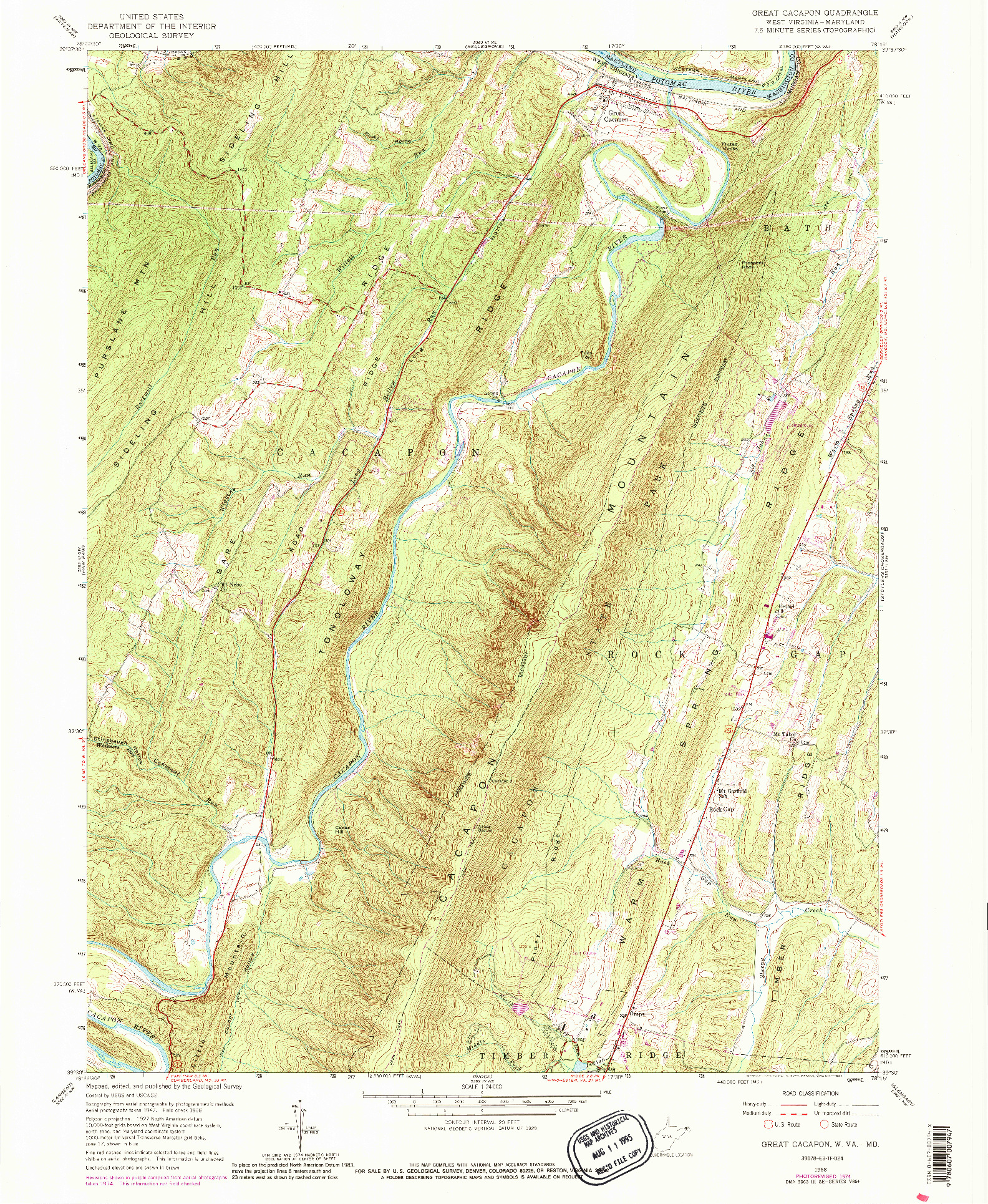 USGS 1:24000-SCALE QUADRANGLE FOR GREAT CACAPON, WV 1958