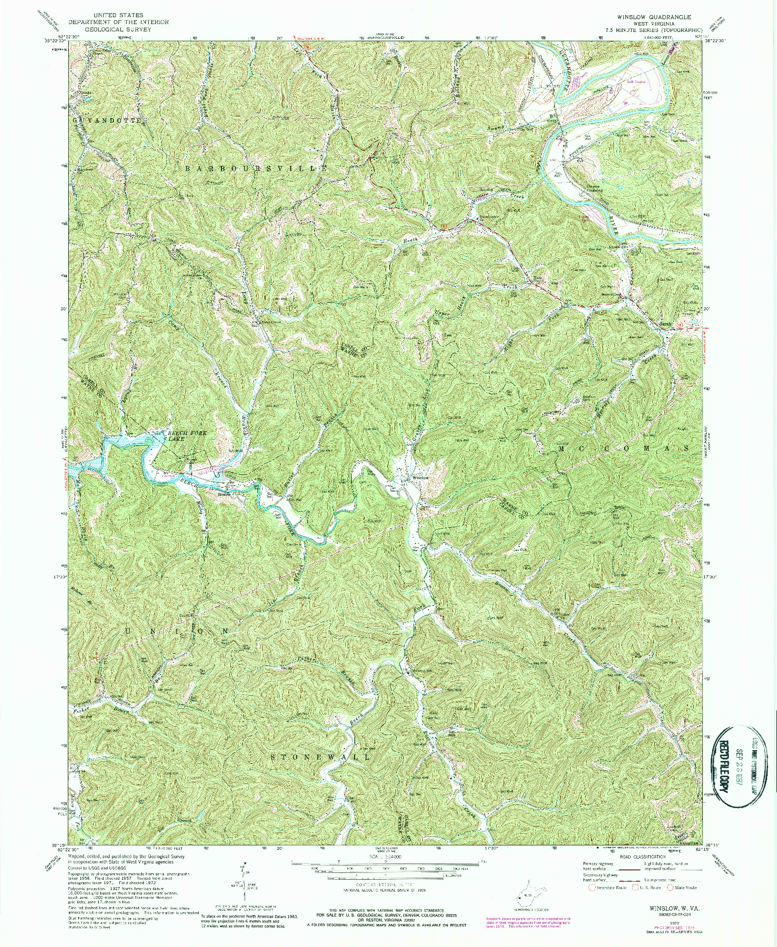 USGS 1:24000-SCALE QUADRANGLE FOR WINSLOW, WV 1972