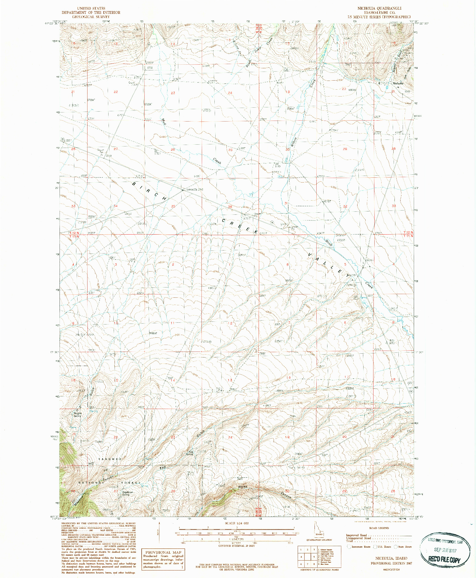 USGS 1:24000-SCALE QUADRANGLE FOR NICHOLIA, ID 1987