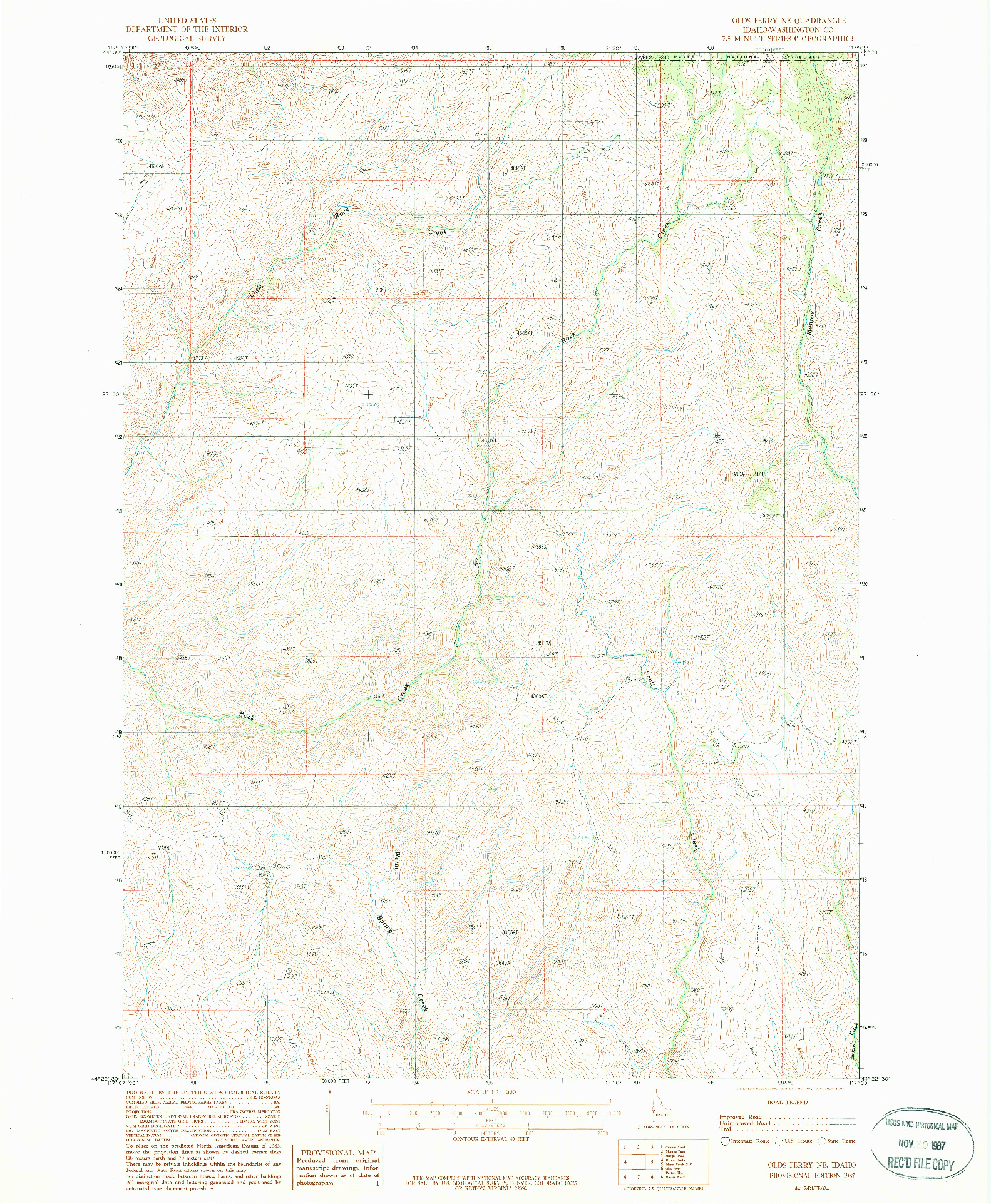 USGS 1:24000-SCALE QUADRANGLE FOR OLDS FERRY NE, ID 1987