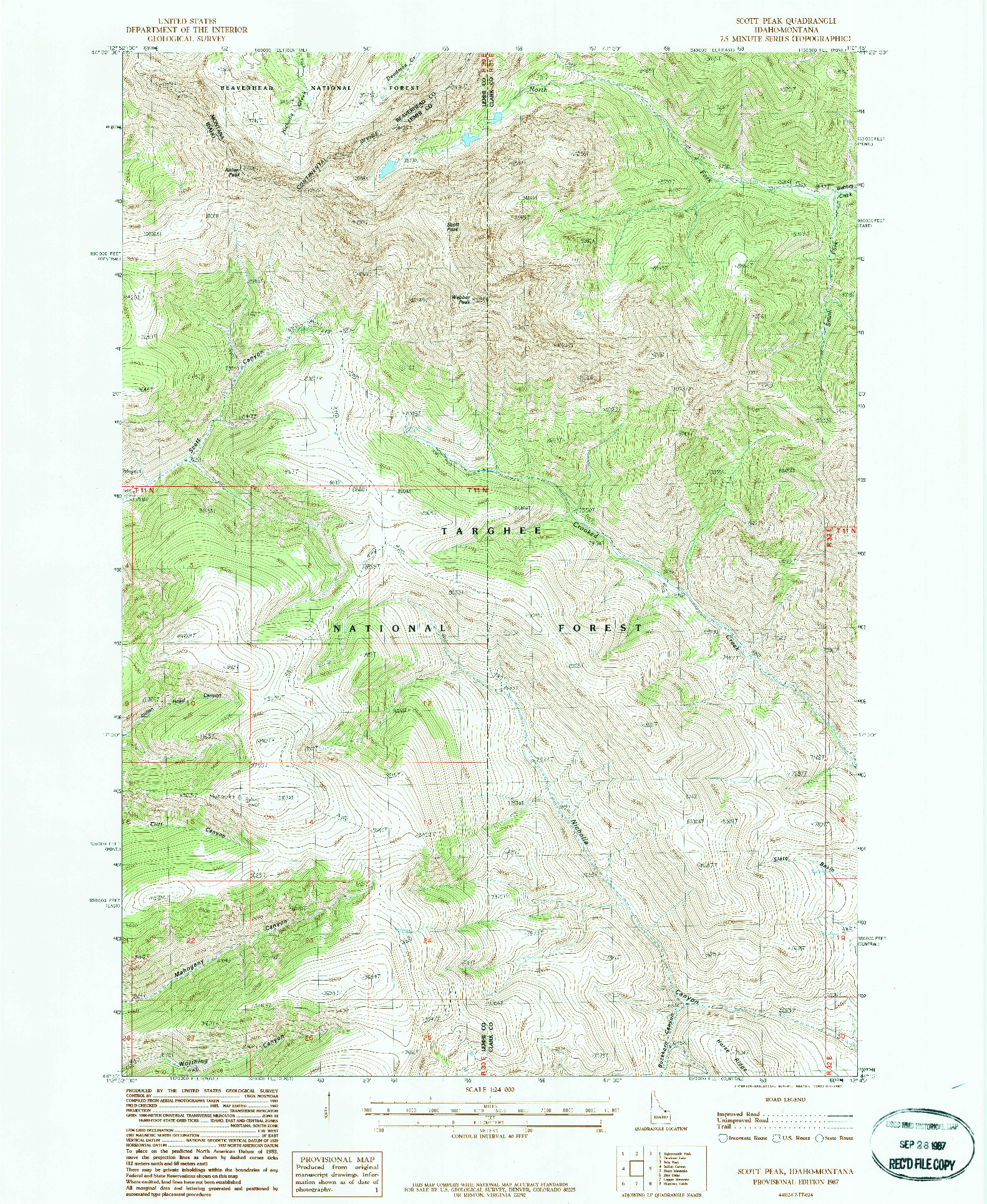 USGS 1:24000-SCALE QUADRANGLE FOR SCOTT PEAK, ID 1987
