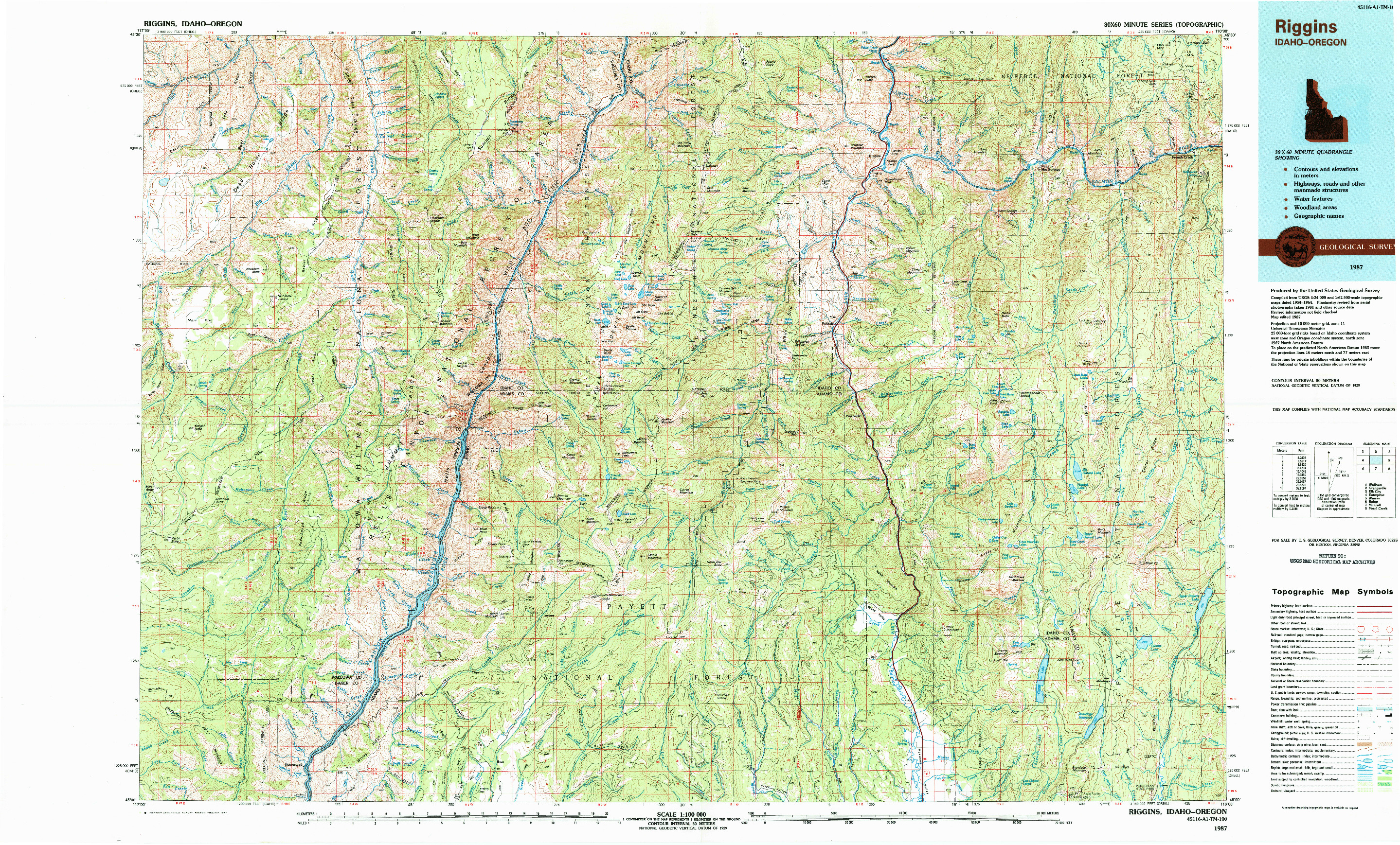 USGS 1:100000-SCALE QUADRANGLE FOR RIGGINS, ID 1987