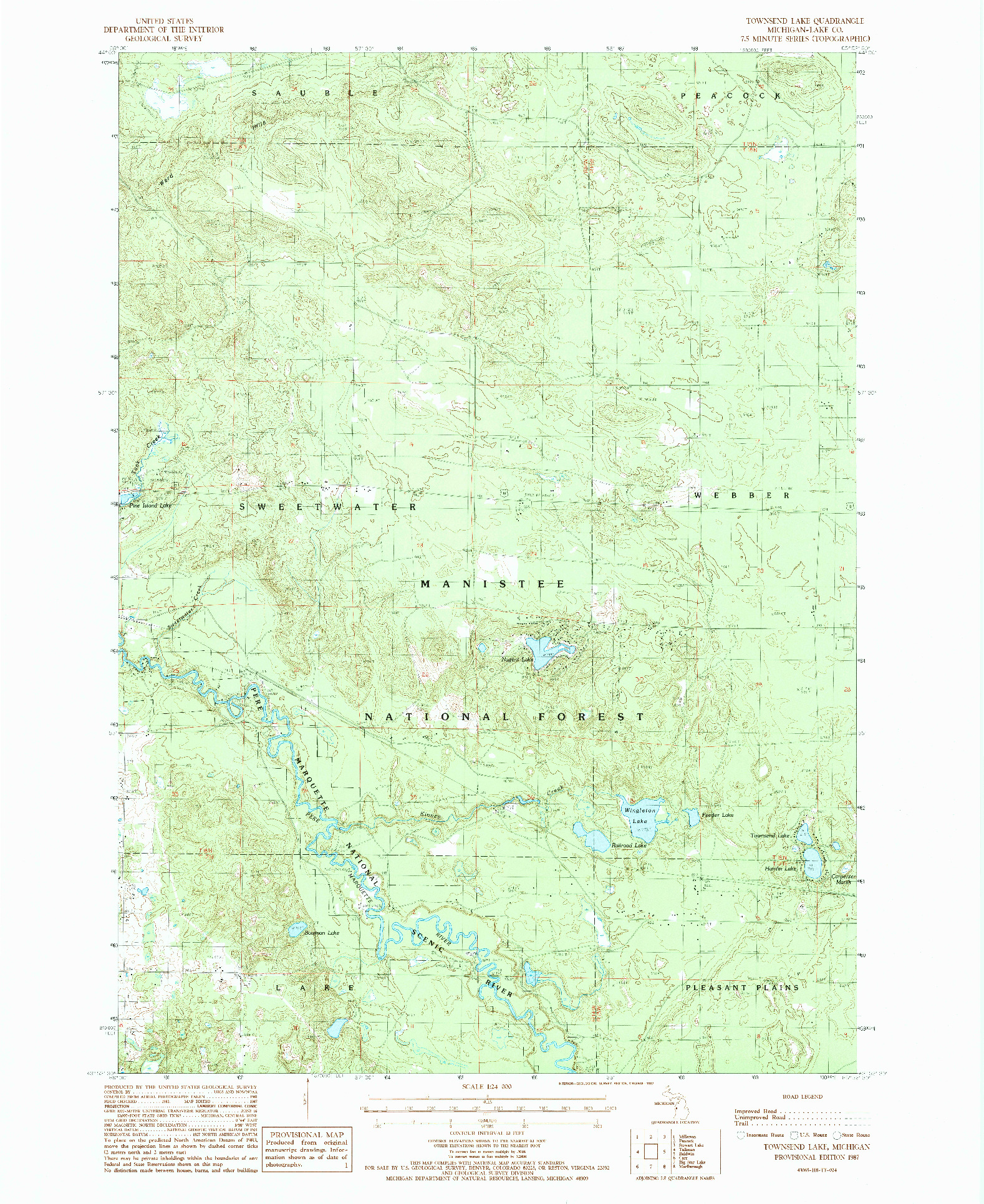 USGS 1:24000-SCALE QUADRANGLE FOR TOWNSEND LAKE, MI 1987