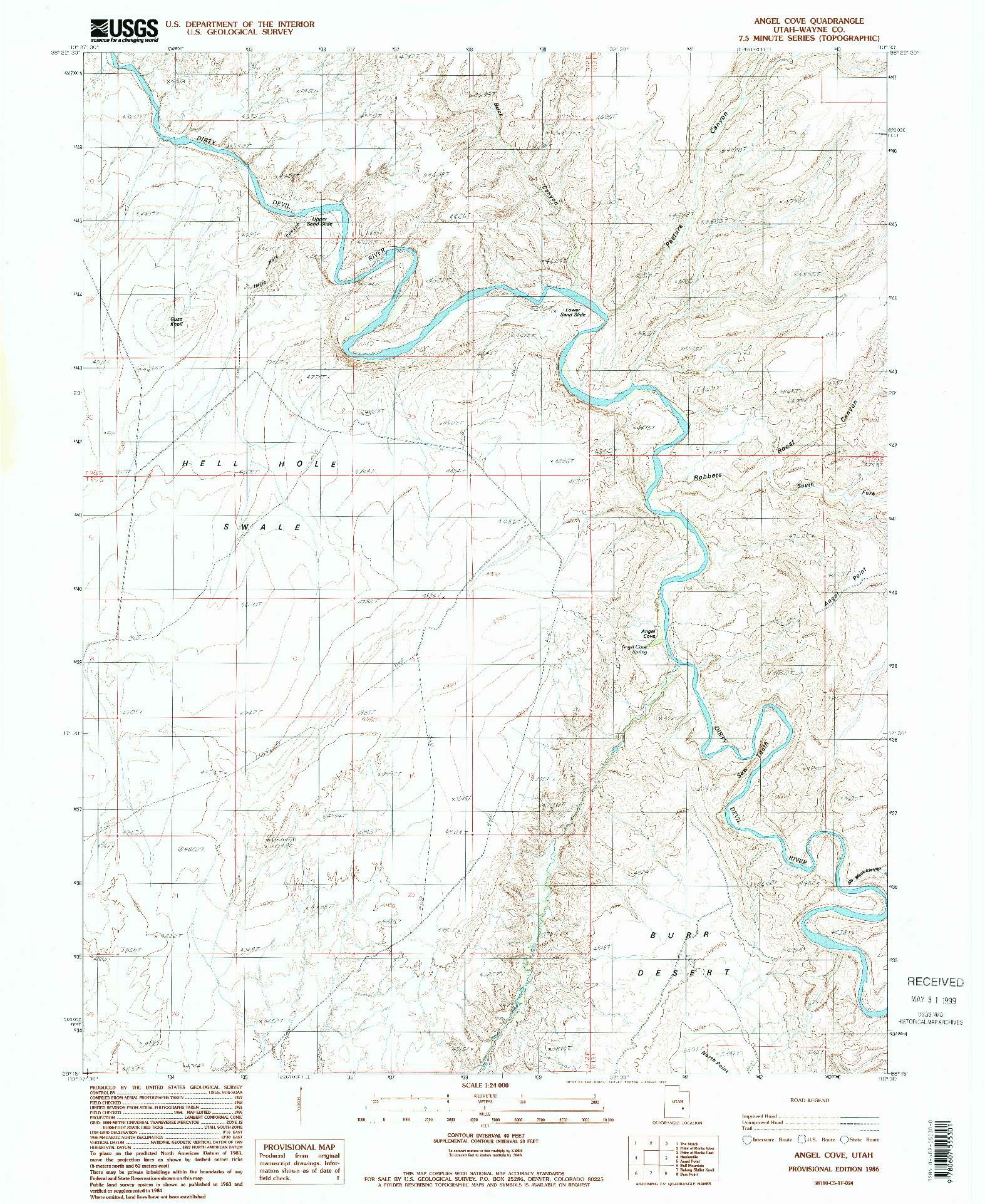 USGS 1:24000-SCALE QUADRANGLE FOR ANGEL COVE, UT 1986