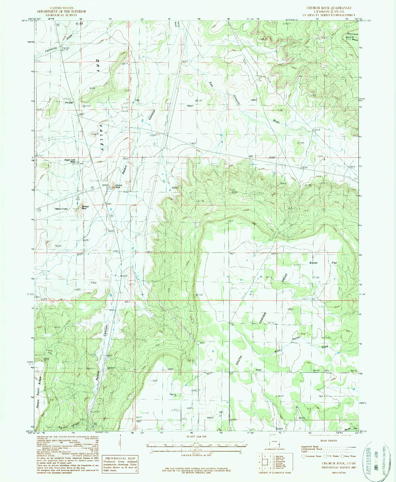 USGS 1:24000-SCALE QUADRANGLE FOR CHURCH ROCK, UT 1987