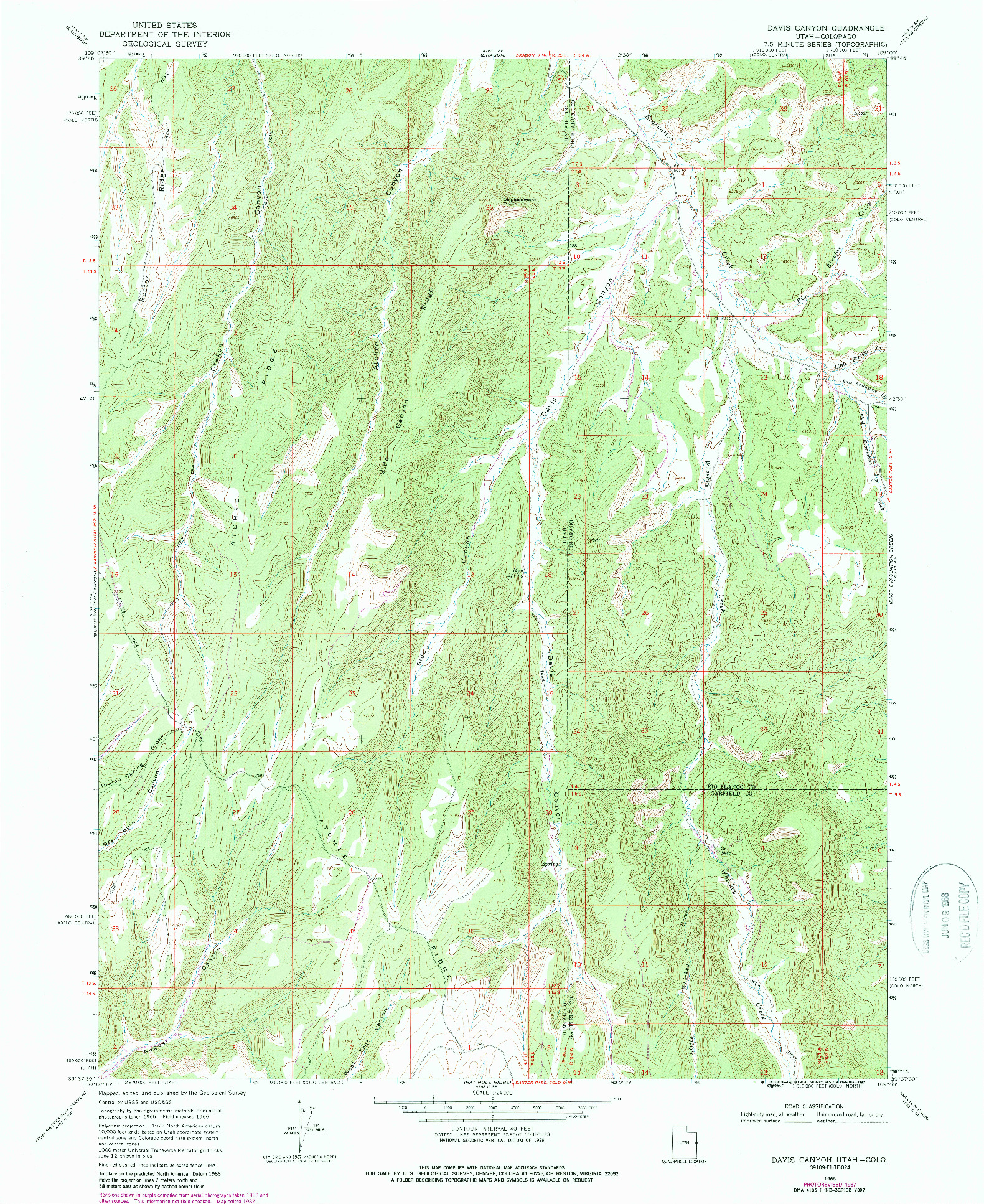 USGS 1:24000-SCALE QUADRANGLE FOR DAVIS CANYON, UT 1966