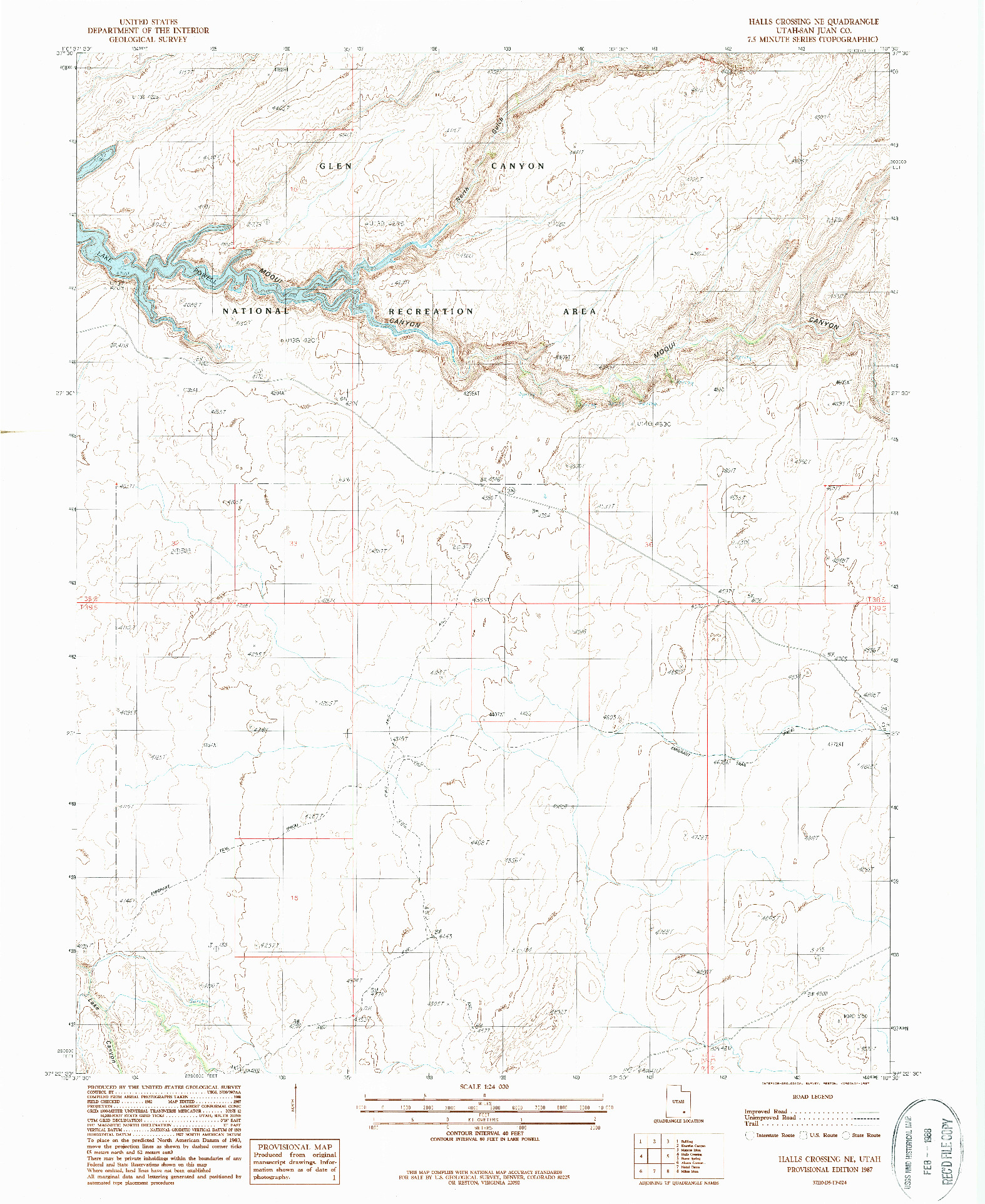 USGS 1:24000-SCALE QUADRANGLE FOR HALLS CROSSING NE, UT 1987