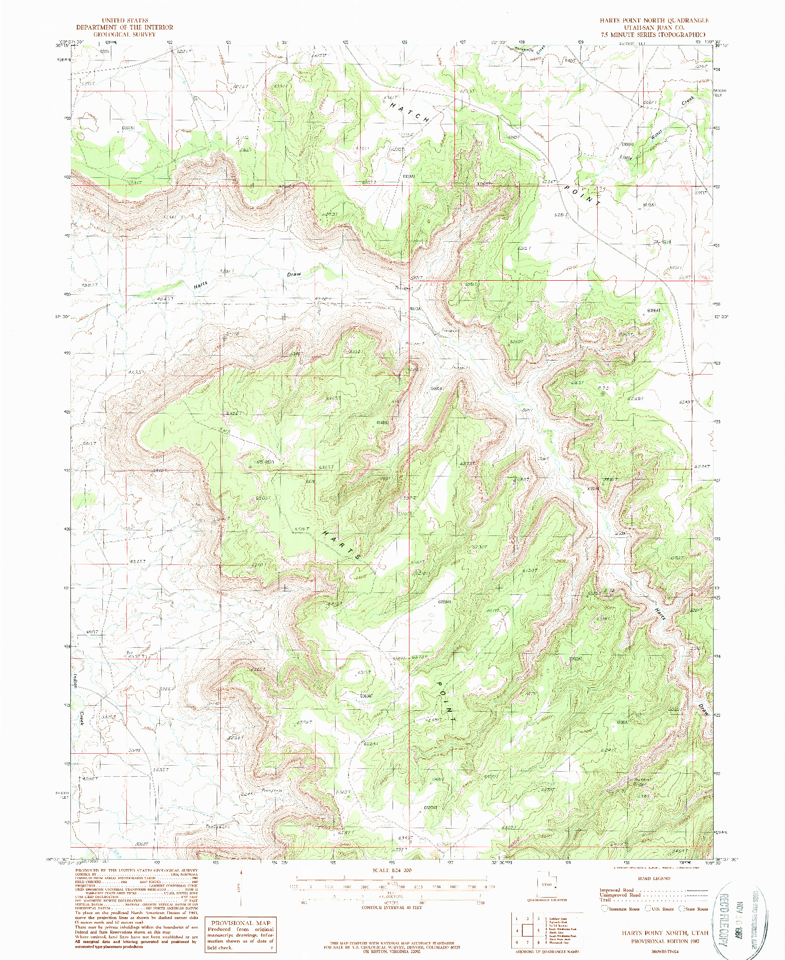 USGS 1:24000-SCALE QUADRANGLE FOR HARTS POINT NORTH, UT 1987