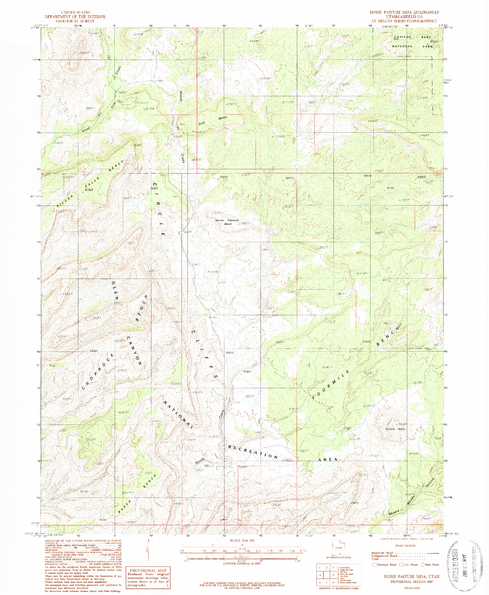 USGS 1:24000-SCALE QUADRANGLE FOR HORSE PASTURE MESA, UT 1987