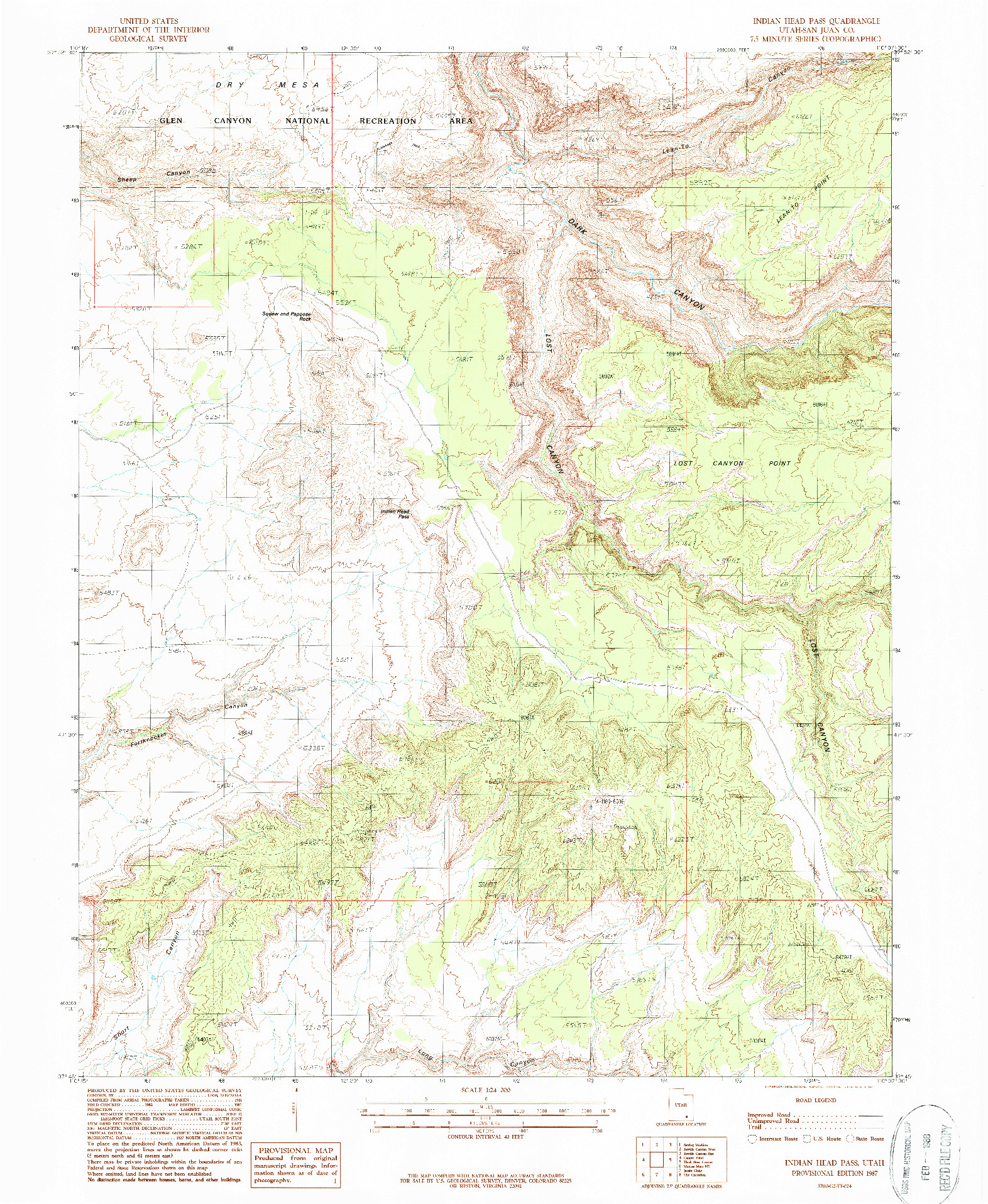 USGS 1:24000-SCALE QUADRANGLE FOR INDIAN HEAD PASS, UT 1987