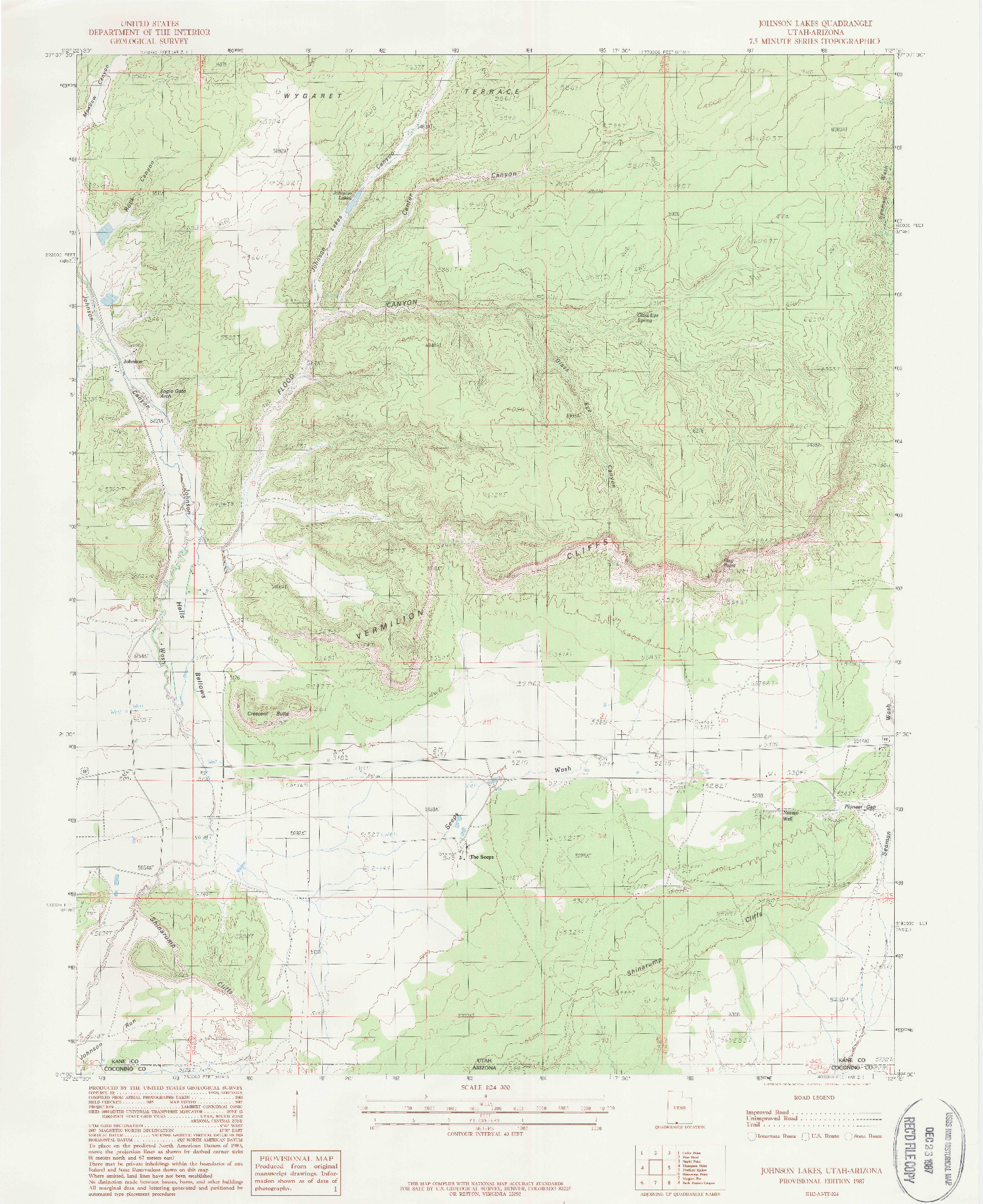 USGS 1:24000-SCALE QUADRANGLE FOR JOHNSON LAKES, UT 1987