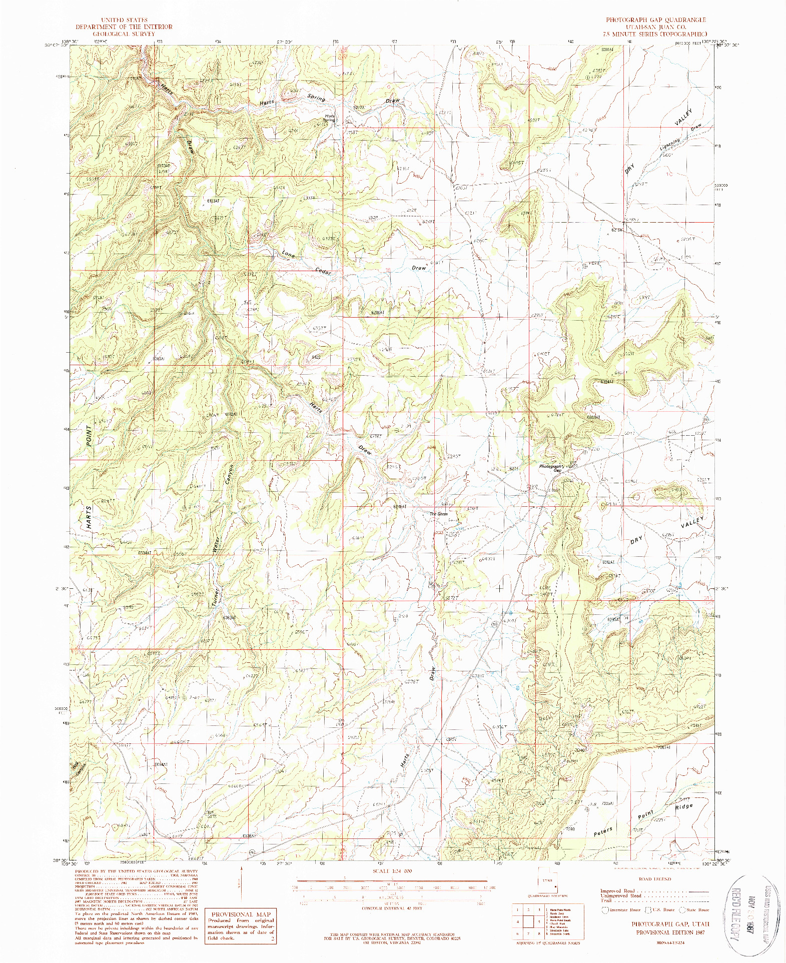 USGS 1:24000-SCALE QUADRANGLE FOR PHOTOGRAPH GAP, UT 1987