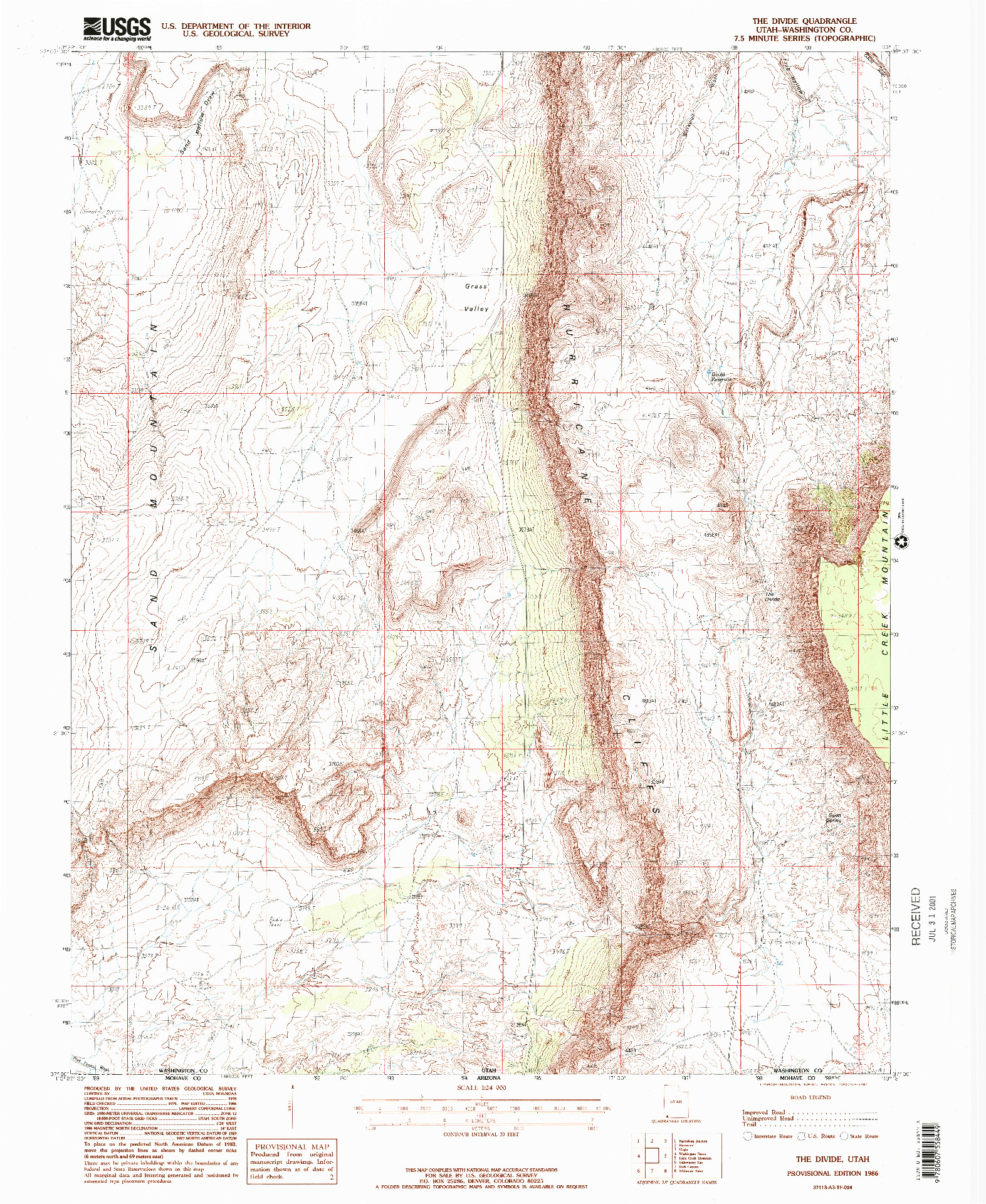 USGS 1:24000-SCALE QUADRANGLE FOR THE DIVIDE, UT 1986