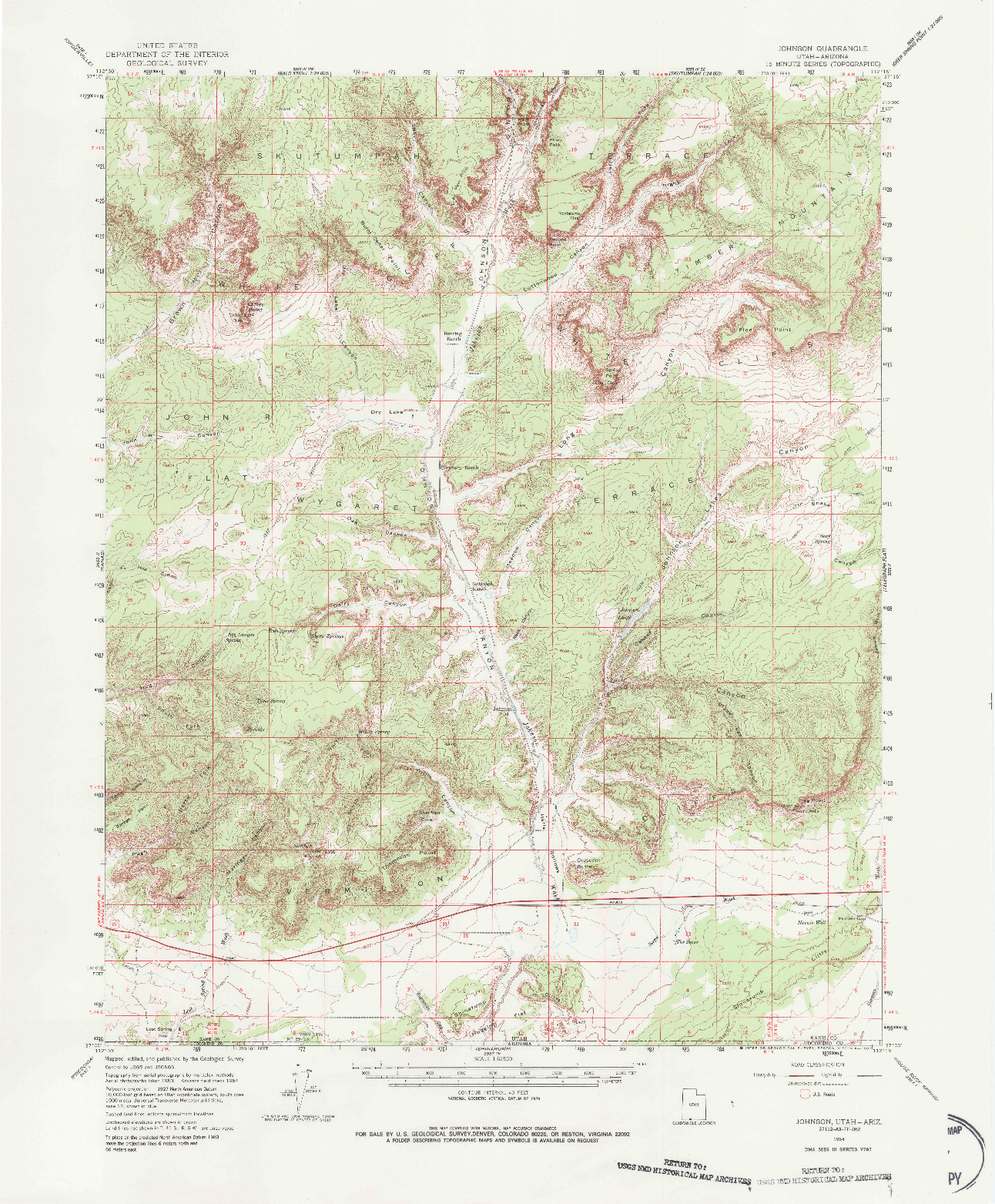 USGS 1:62500-SCALE QUADRANGLE FOR JOHNSON, UT 1954