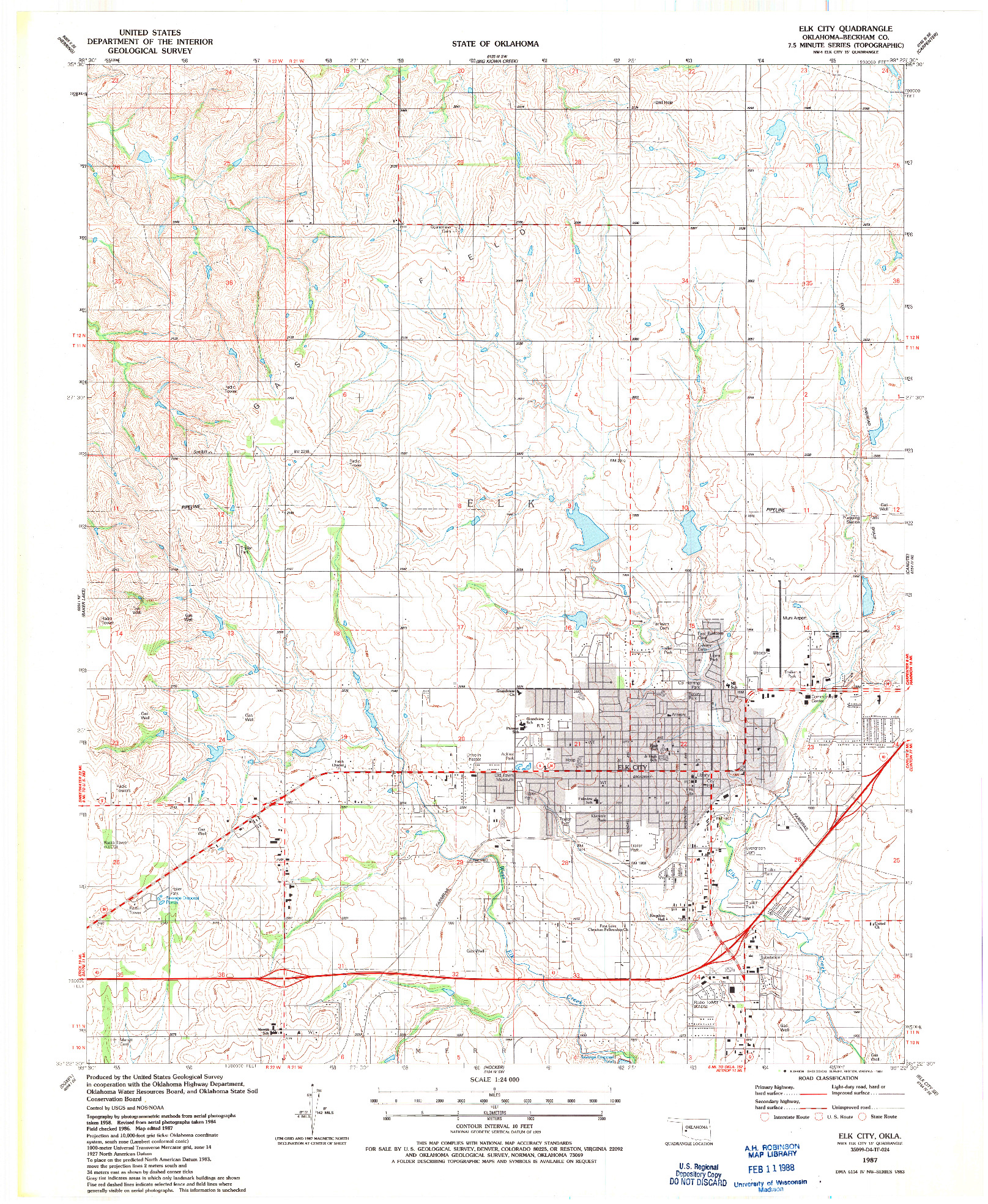 USGS 1:24000-SCALE QUADRANGLE FOR ELK CITY, OK 1987