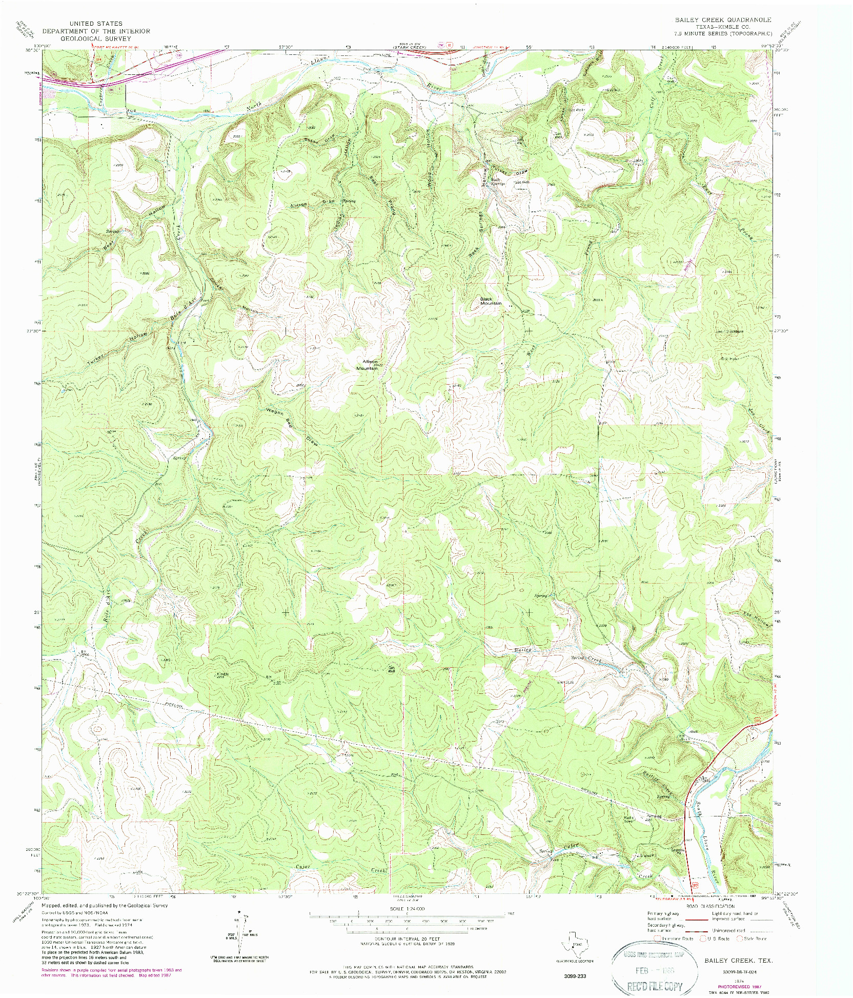 USGS 1:24000-SCALE QUADRANGLE FOR BAILEY CREEK, TX 1974