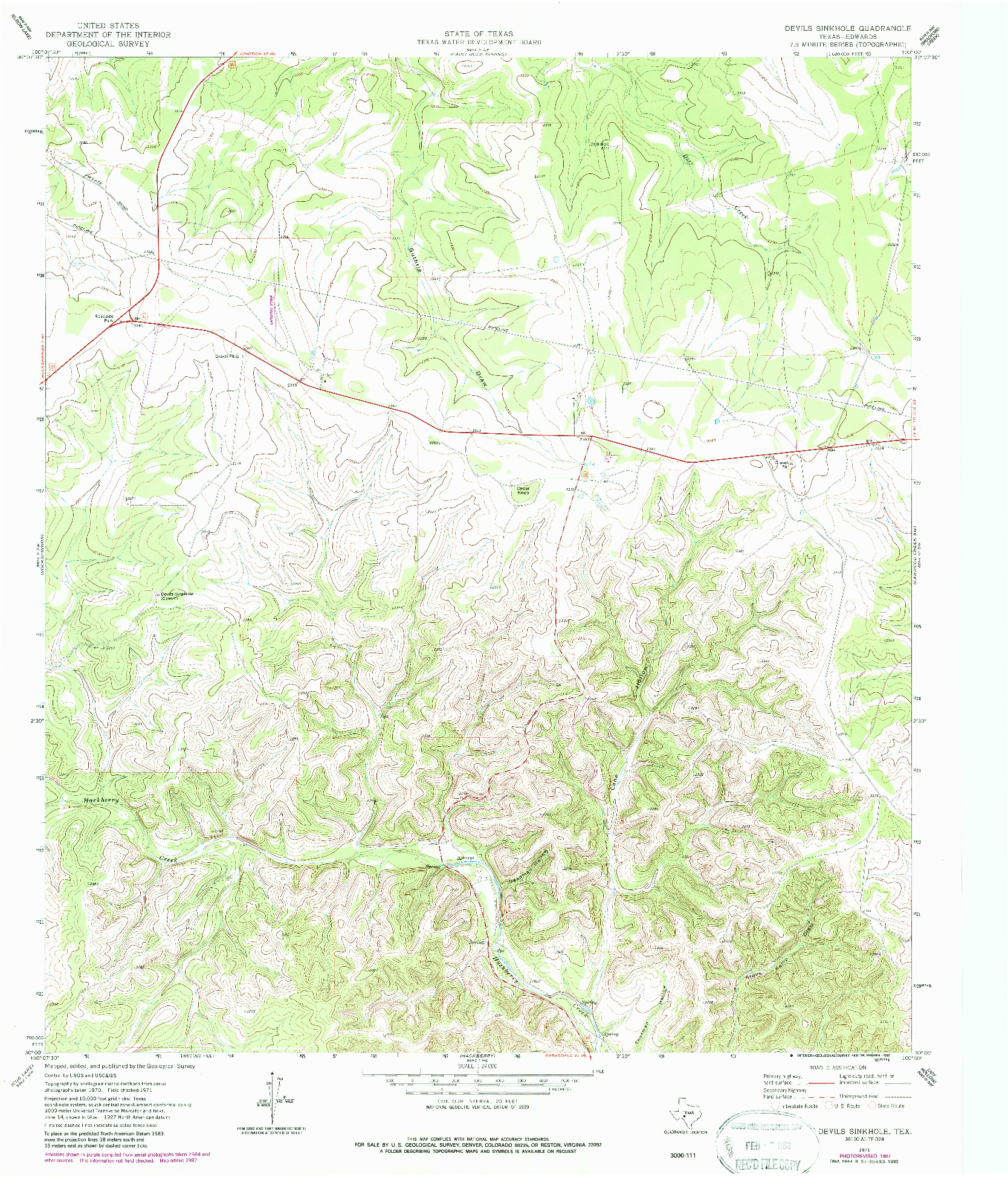 USGS 1:24000-SCALE QUADRANGLE FOR DEVILS SINKHOLE, TX 1971