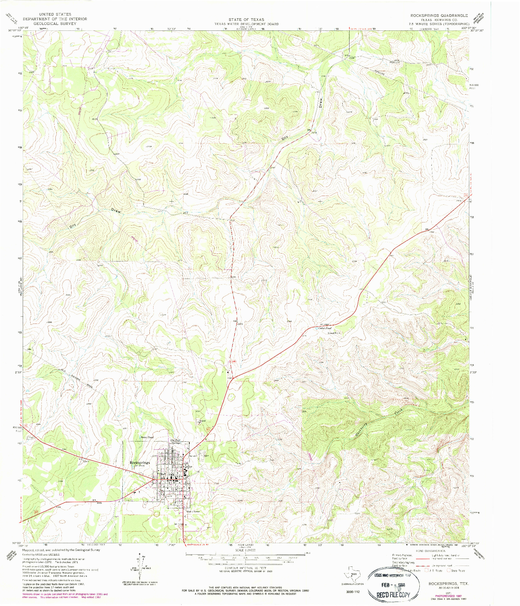 USGS 1:24000-SCALE QUADRANGLE FOR ROCKSPRINGS, TX 1971