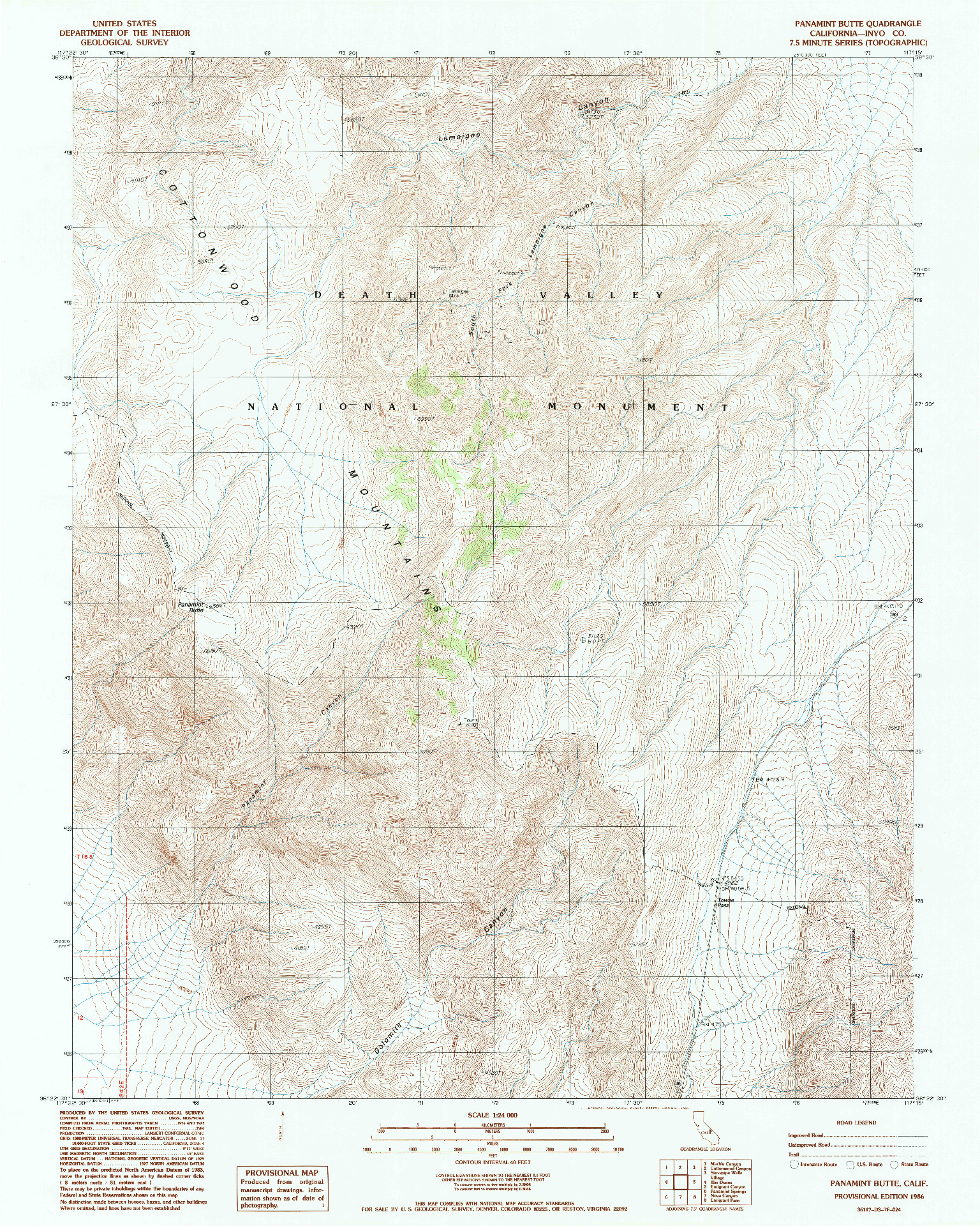 USGS 1:24000-SCALE QUADRANGLE FOR PANAMINT BUTTE, CA 1986