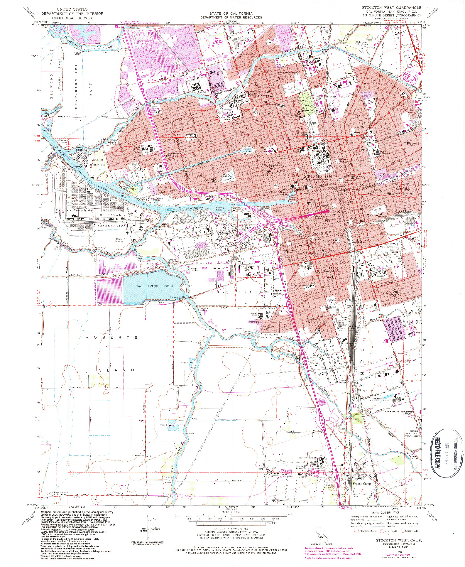 USGS 1:24000-SCALE QUADRANGLE FOR STOCKTON WEST, CA 1968