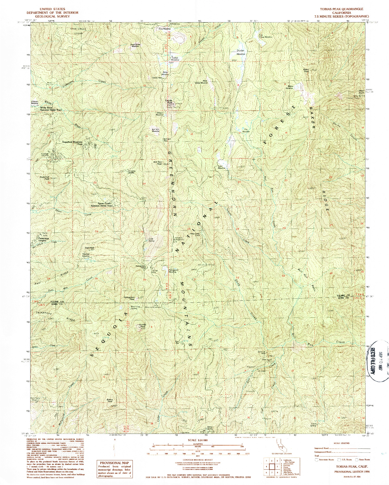 USGS 1:24000-SCALE QUADRANGLE FOR TOBIAS PEAK, CA 1986