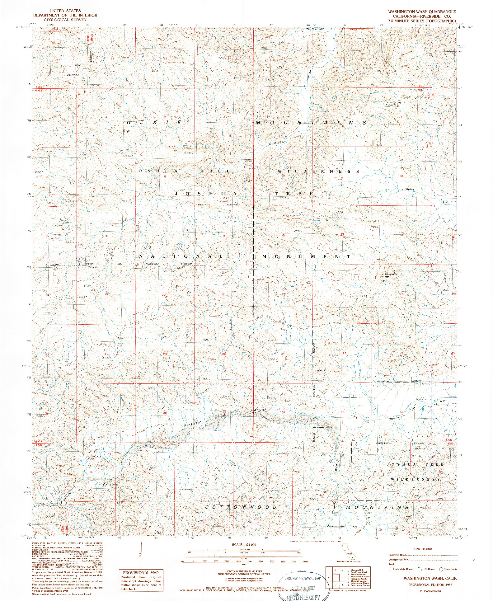 USGS 1:24000-SCALE QUADRANGLE FOR WASHINGTON WASH, CA 1986