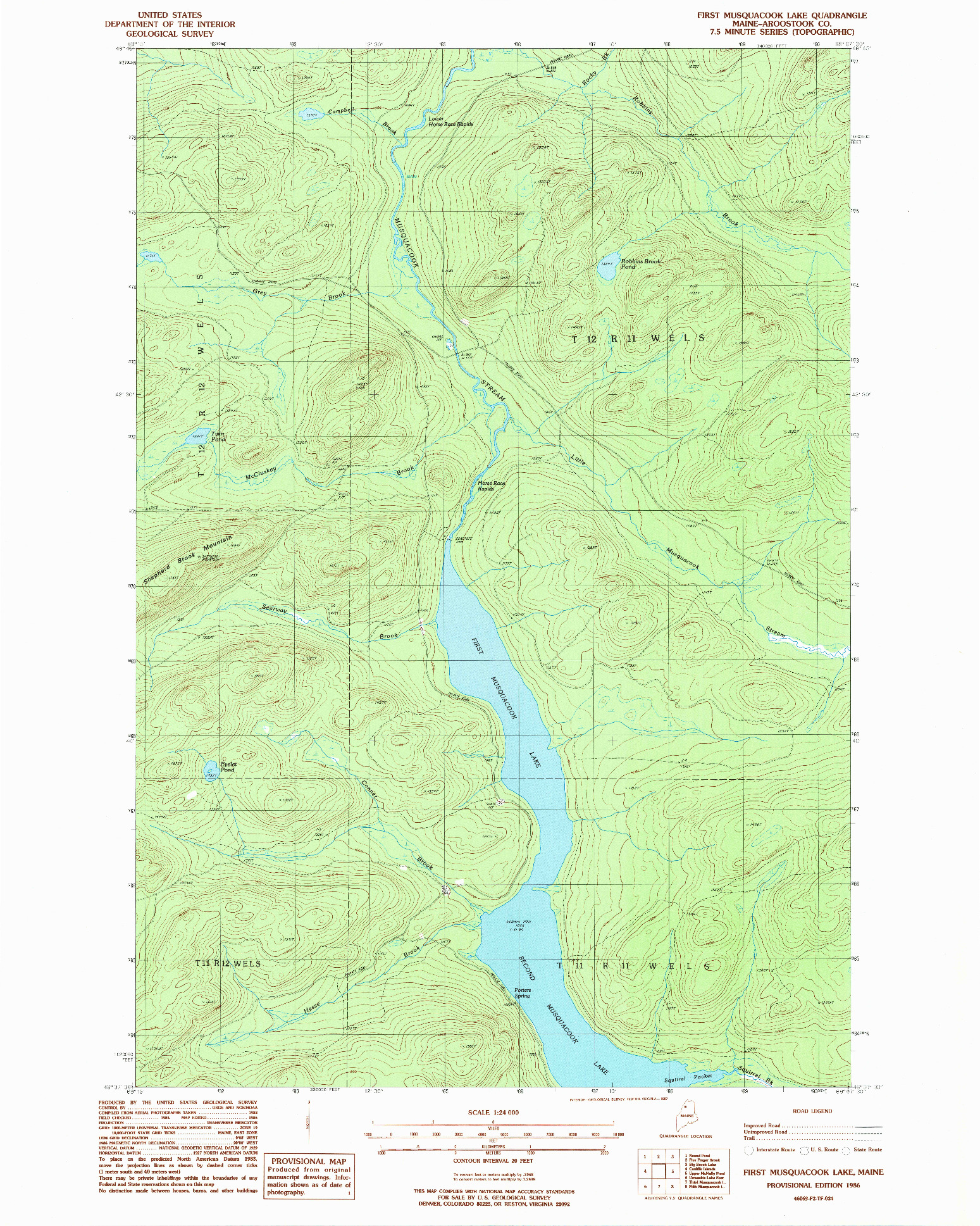 USGS 1:24000-SCALE QUADRANGLE FOR FIRST MUSQUACOOK LAKE, ME 1986