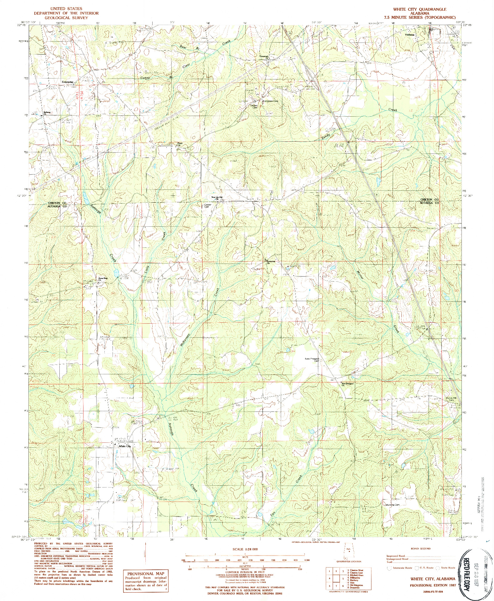 USGS 1:24000-SCALE QUADRANGLE FOR WHITE CITY, AL 1987