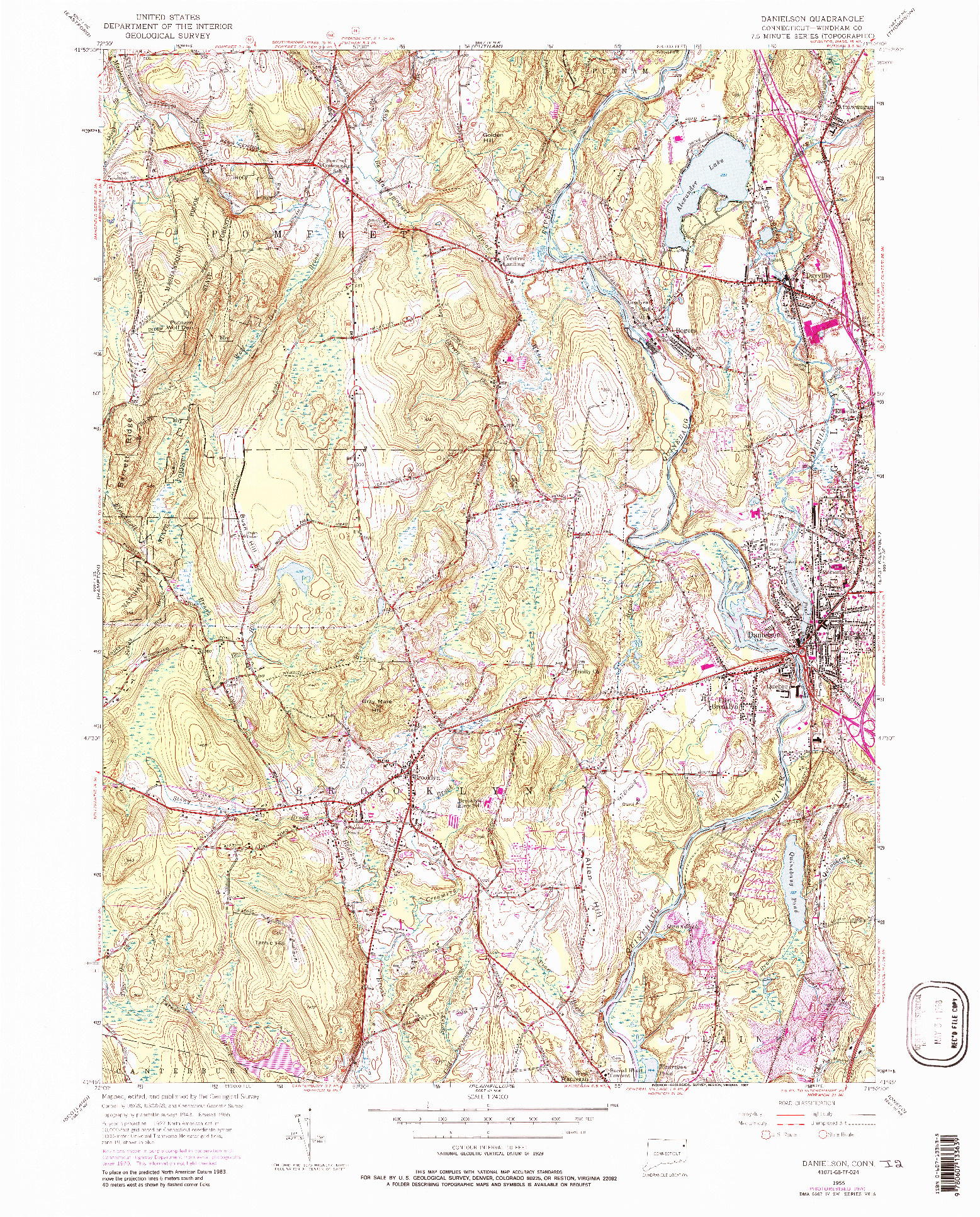 USGS 1:24000-SCALE QUADRANGLE FOR DANIELSON, CT 1955