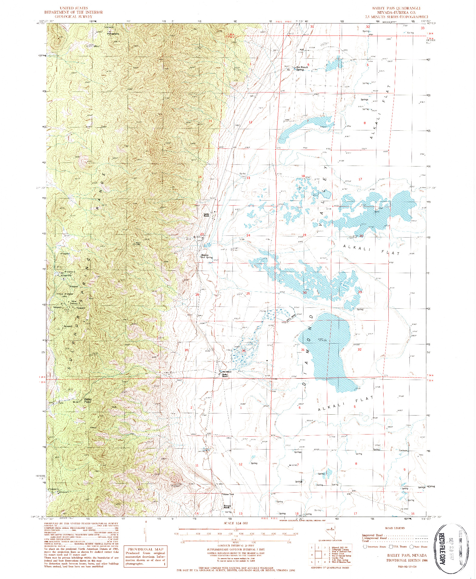 USGS 1:24000-SCALE QUADRANGLE FOR BAILEY PASS, NV 1986