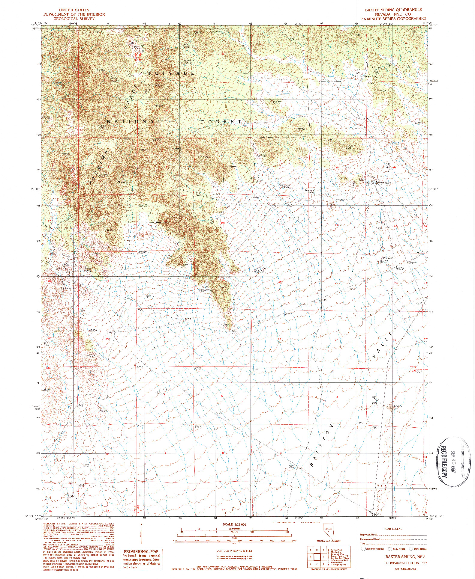 USGS 1:24000-SCALE QUADRANGLE FOR BAXTER SPRING, NV 1987