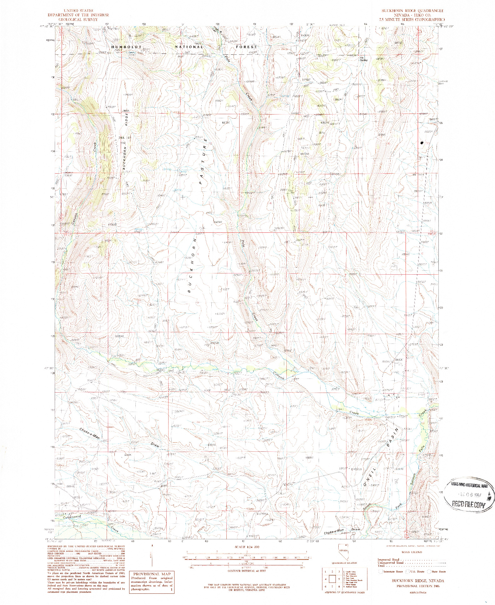 USGS 1:24000-SCALE QUADRANGLE FOR BUCKHORN RIDGE, NV 1986