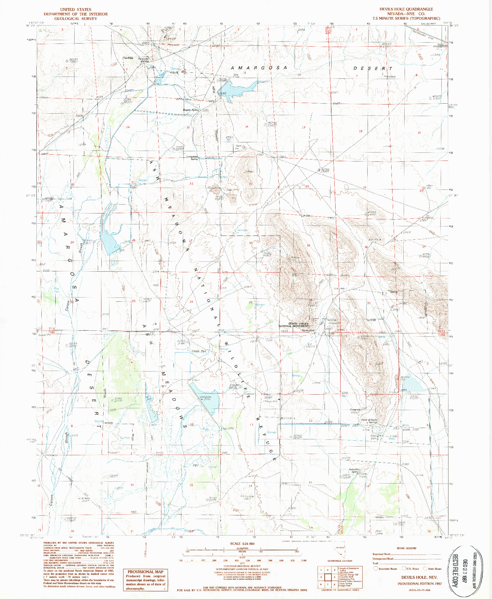USGS 1:24000-SCALE QUADRANGLE FOR DEVILS HOLE, NV 1987